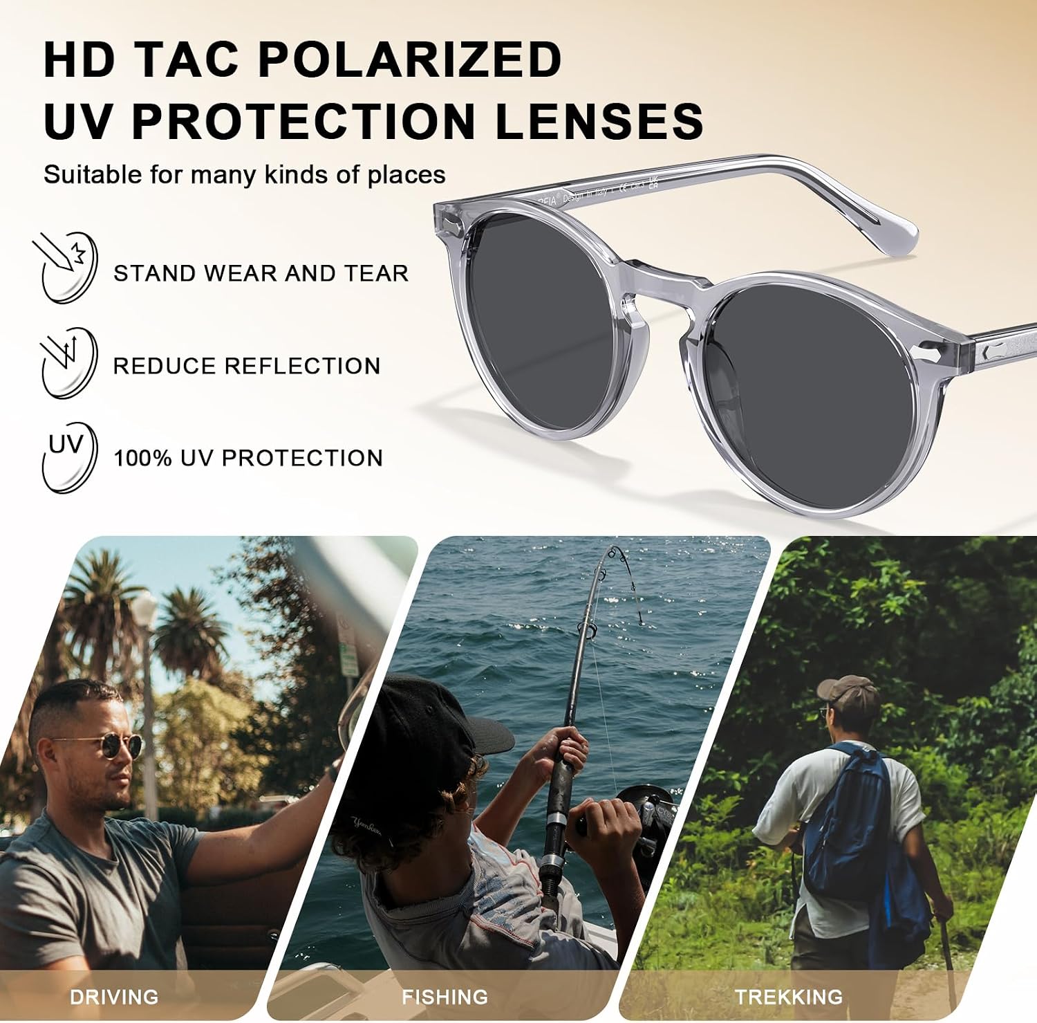 Thumbnail 3 de CARFIA Polarisierte Sonnenbrille Herren – Rundrahmen mit Lederetui