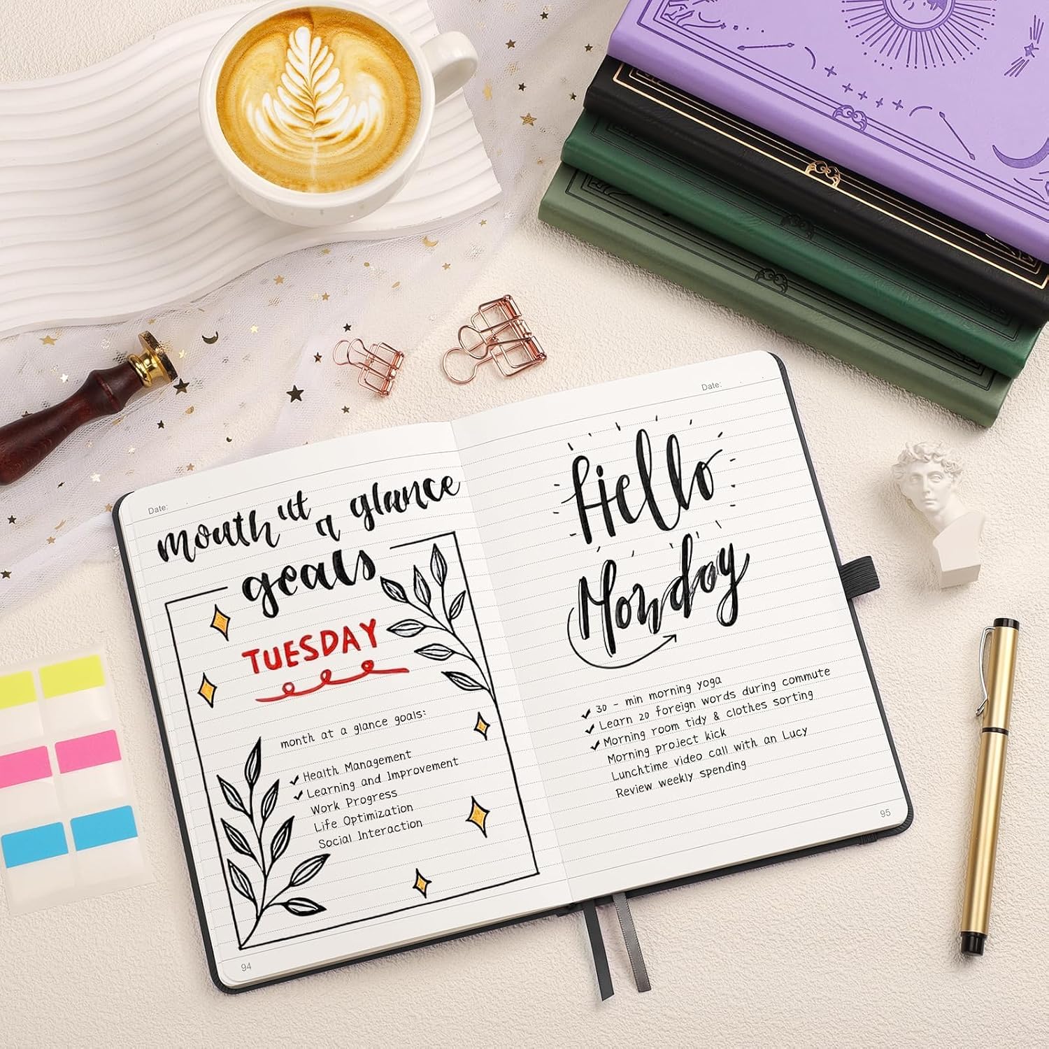 Detalle de LOAPEM Lined Journal Notebook — A5, 192 Pages, Sun & Moon Hardcover with 100 GSM Paper