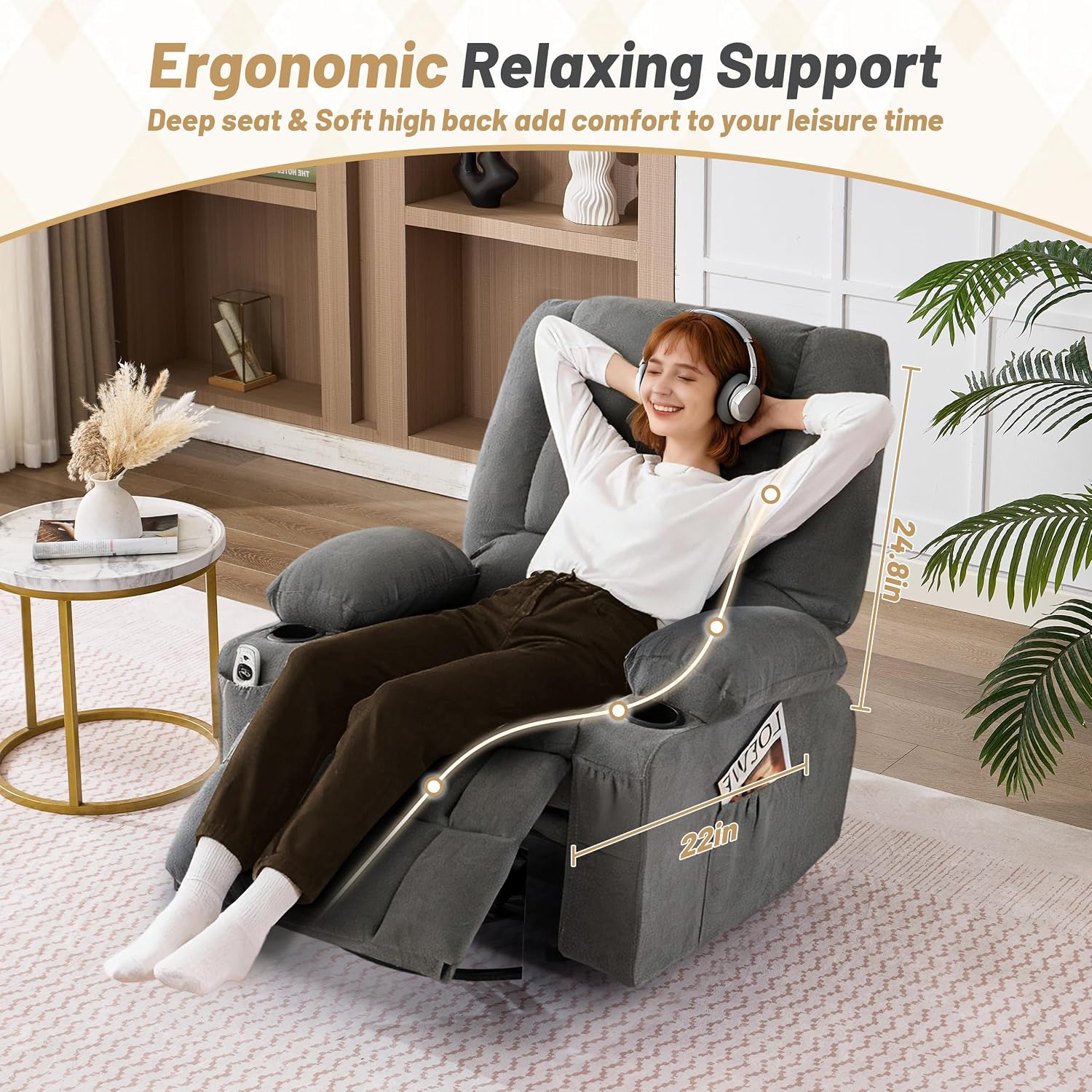 Thumbnail 4 de Sofayonn Swivel Rocker Recliner Chair with Massage, Heat, USB Port and Cup Holders