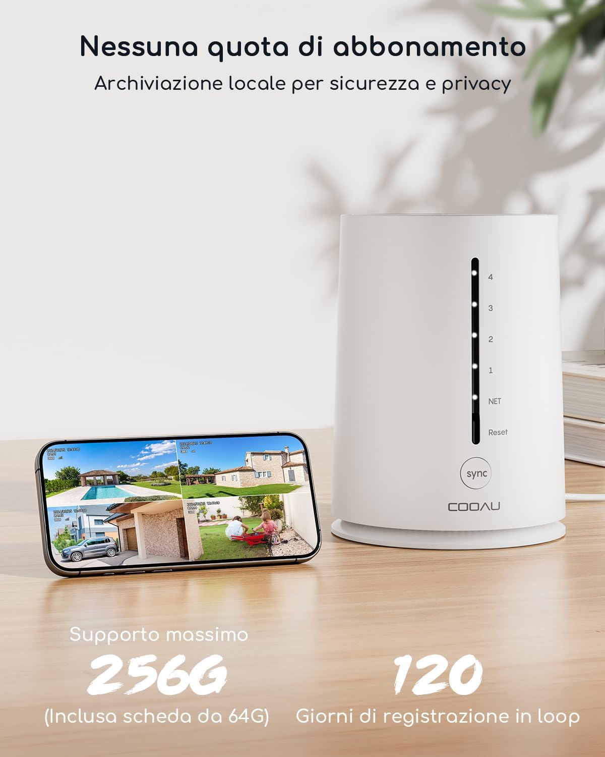 Detalle 2 de COOAU 4MP Kit Telecamera Wi‑Fi esterna con pannello solare, 2 telecamere e scheda 64GB