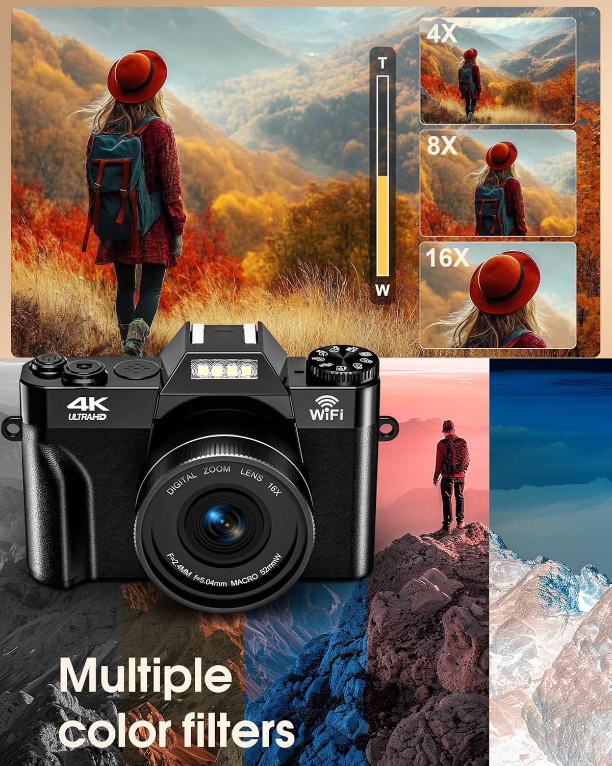 Detalle de 4K 75MP Digitalkamera mit WLAN & 180° Flip Display – kompakte Vlogging-Kamera
