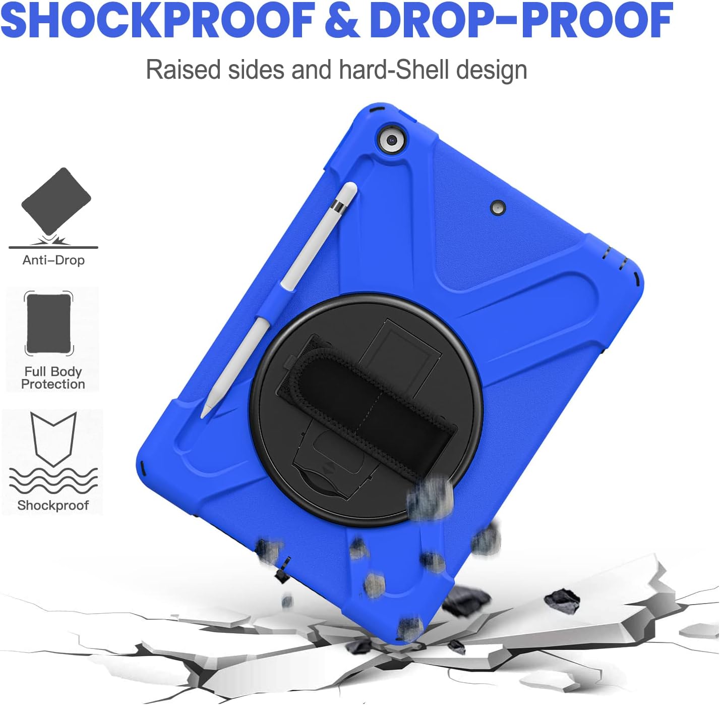 Thumbnail 3 de Gerutek Shockproof Rugged Case for iPad 9th / 8th / 7th (10.2-inch) with 360° Stand, Hand Strap & Shoulder Strap, Blue