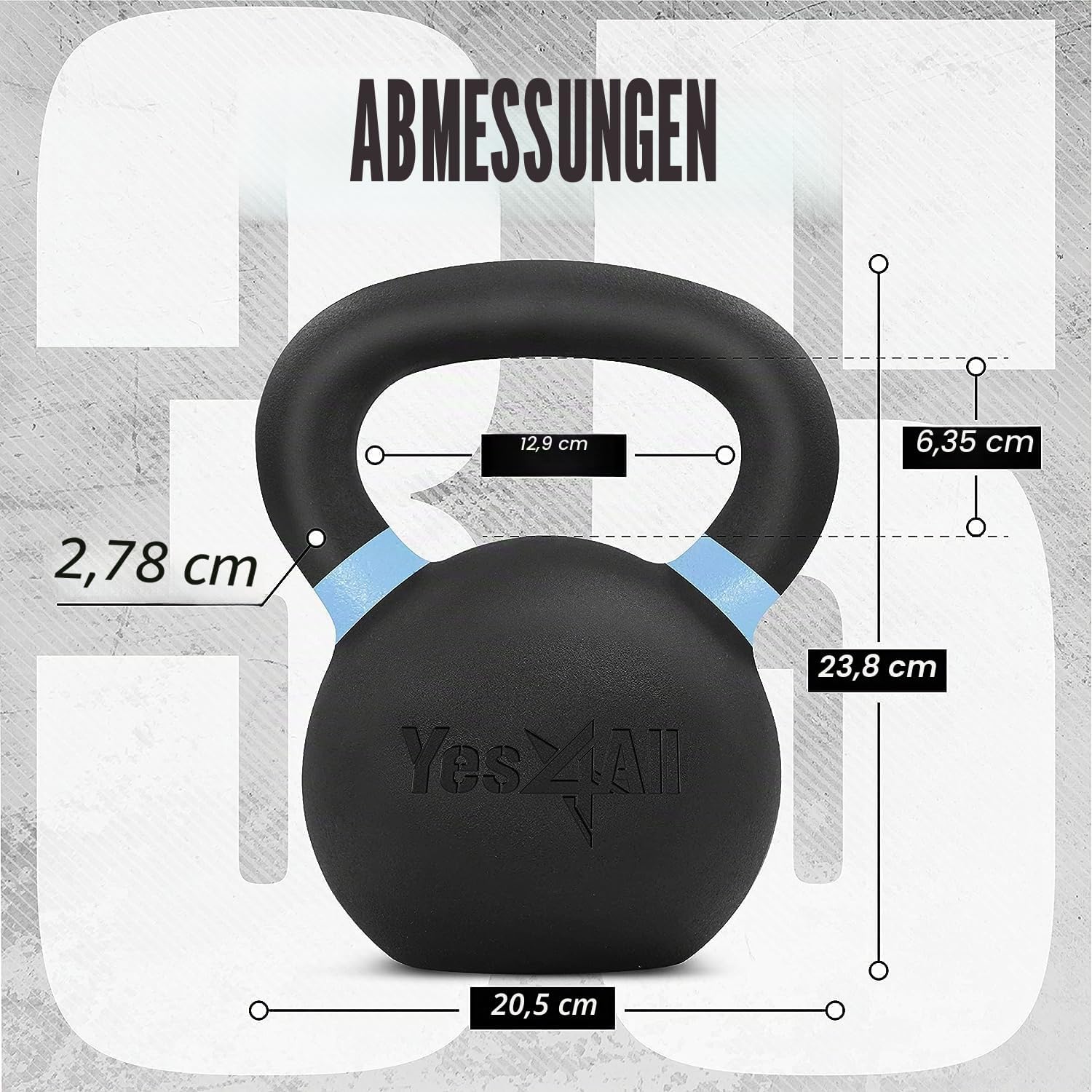 Detalle 2 de Yes4All Kettlebell aus Gusseisen, 4–32 kg, pulverbeschichtet – farbcodeierte Ringe