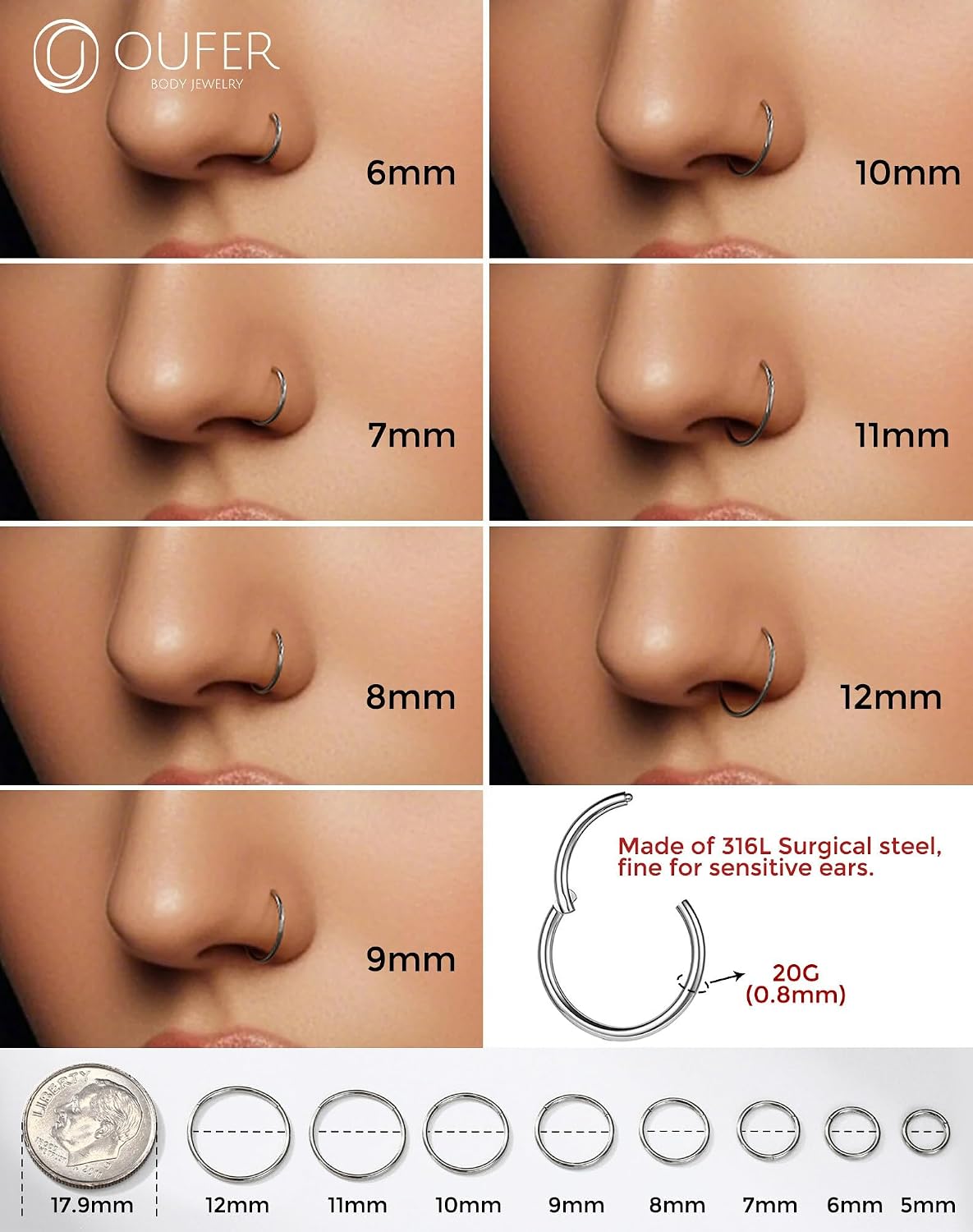 Thumbnail 3 de OUFER 20G Piercing nez 316L 7 mm