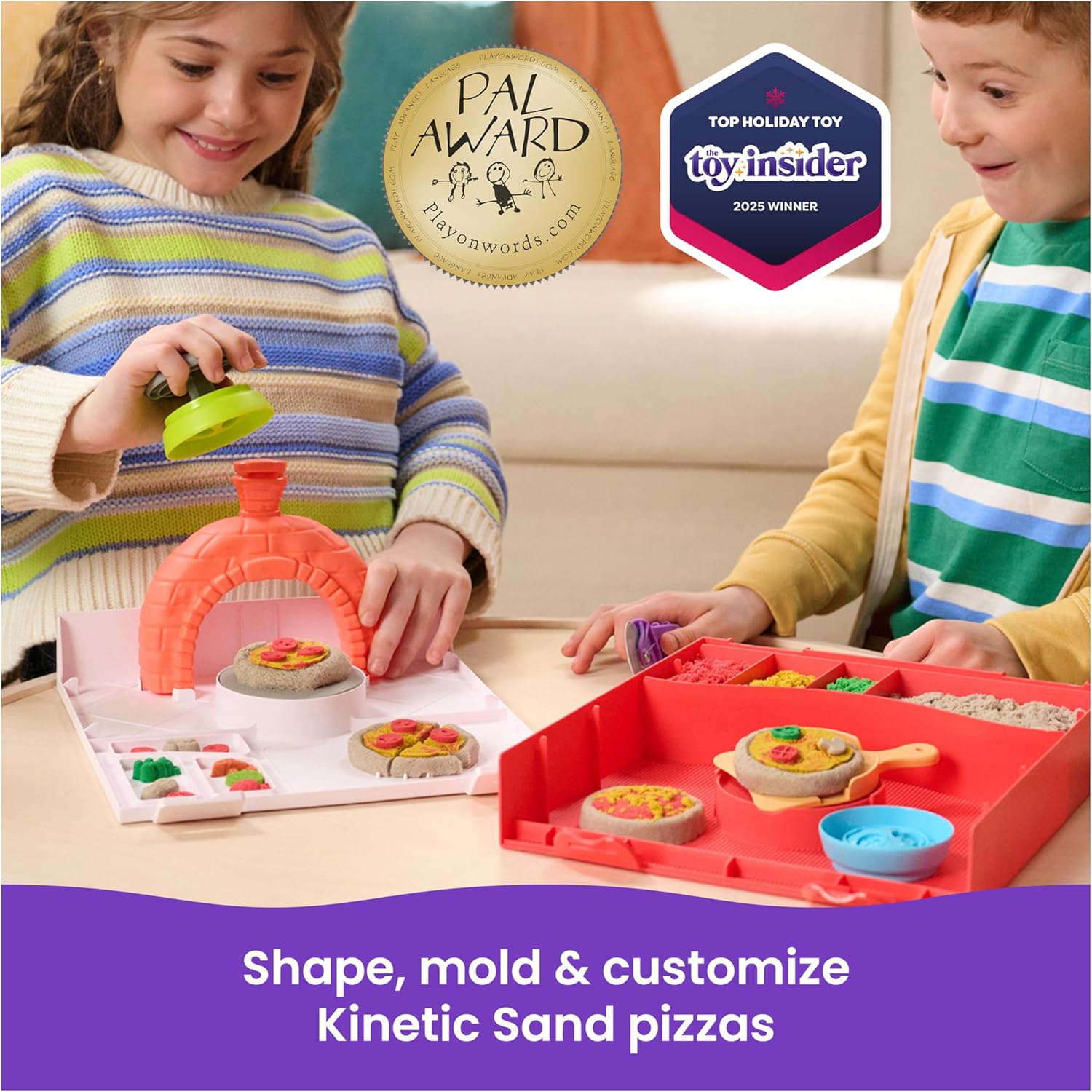 Detalle 2 de Kinetic Sand Squish Pizza Set di Gioco 452 g