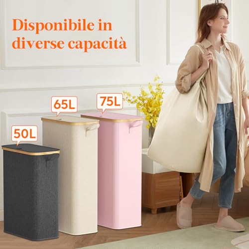 Thumbnail 7 de Lifewit Cesto Portabiancheria Slim da 70 L con Coperchio – Beige, Salvaspazio