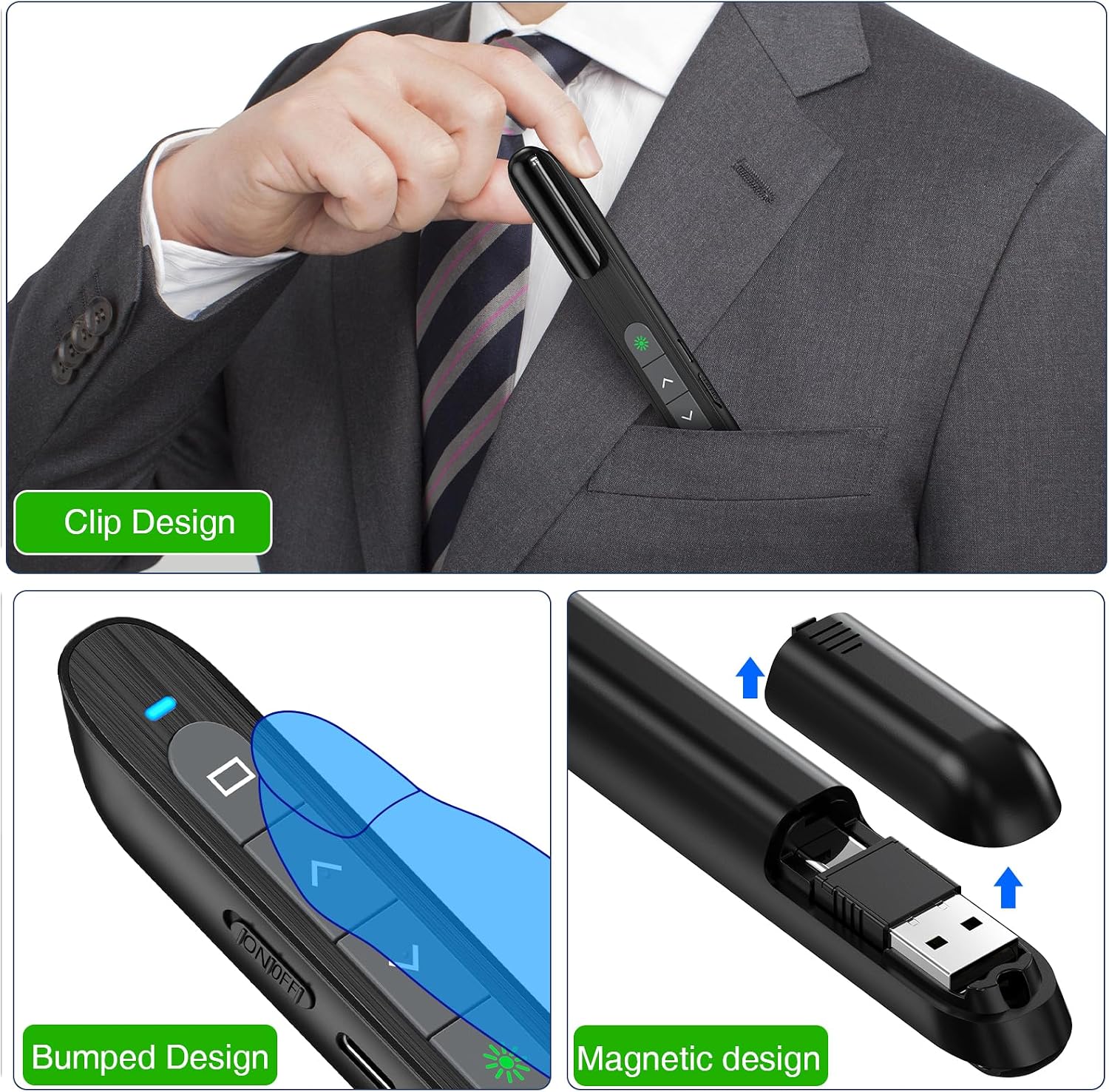 Detalle de DinoFire DM102-4 Presentation Clicker with Green Light and Rechargeable Battery
