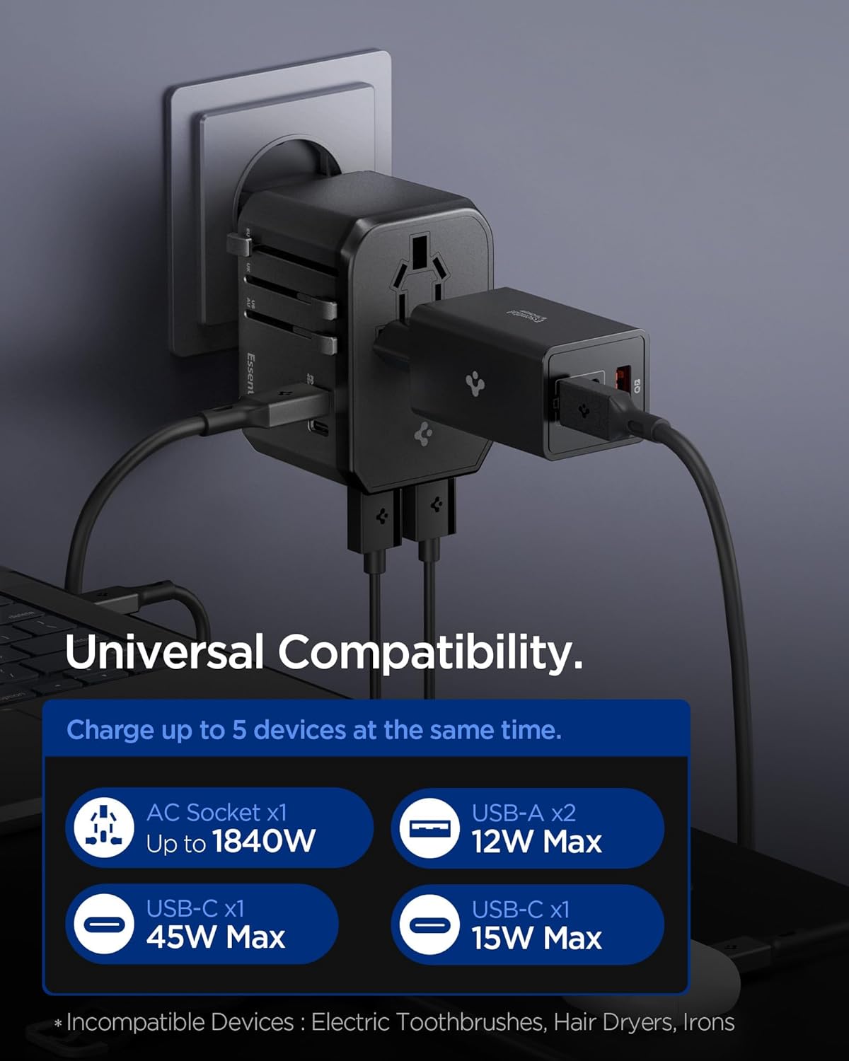 Thumbnail 1 de Spigen ArcStation adaptateur de voyage universel 45W (4 ports : 2 USB-C + 2 USB-A)