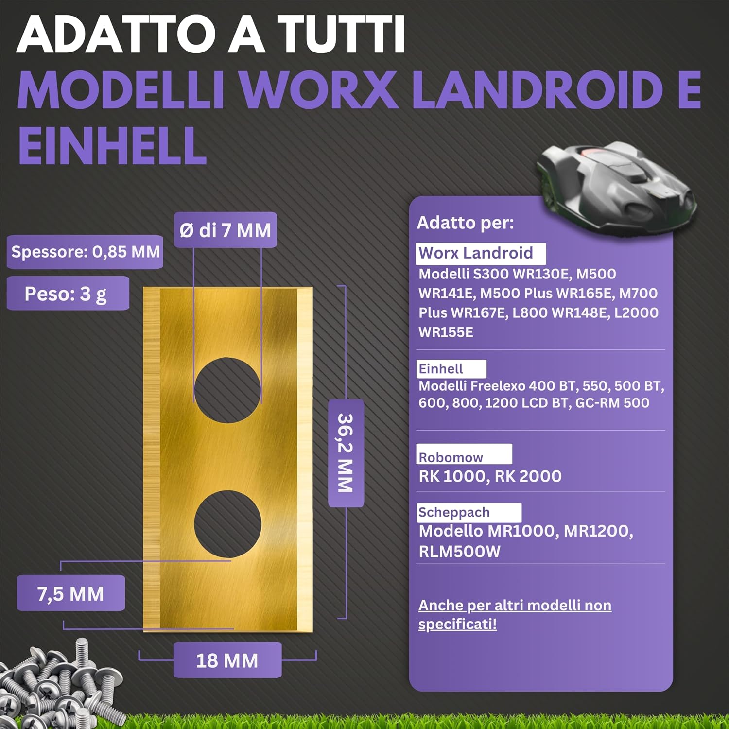 Detalle 2 de Filzada 45x lame di ricambio Titanium per Worx Landroid