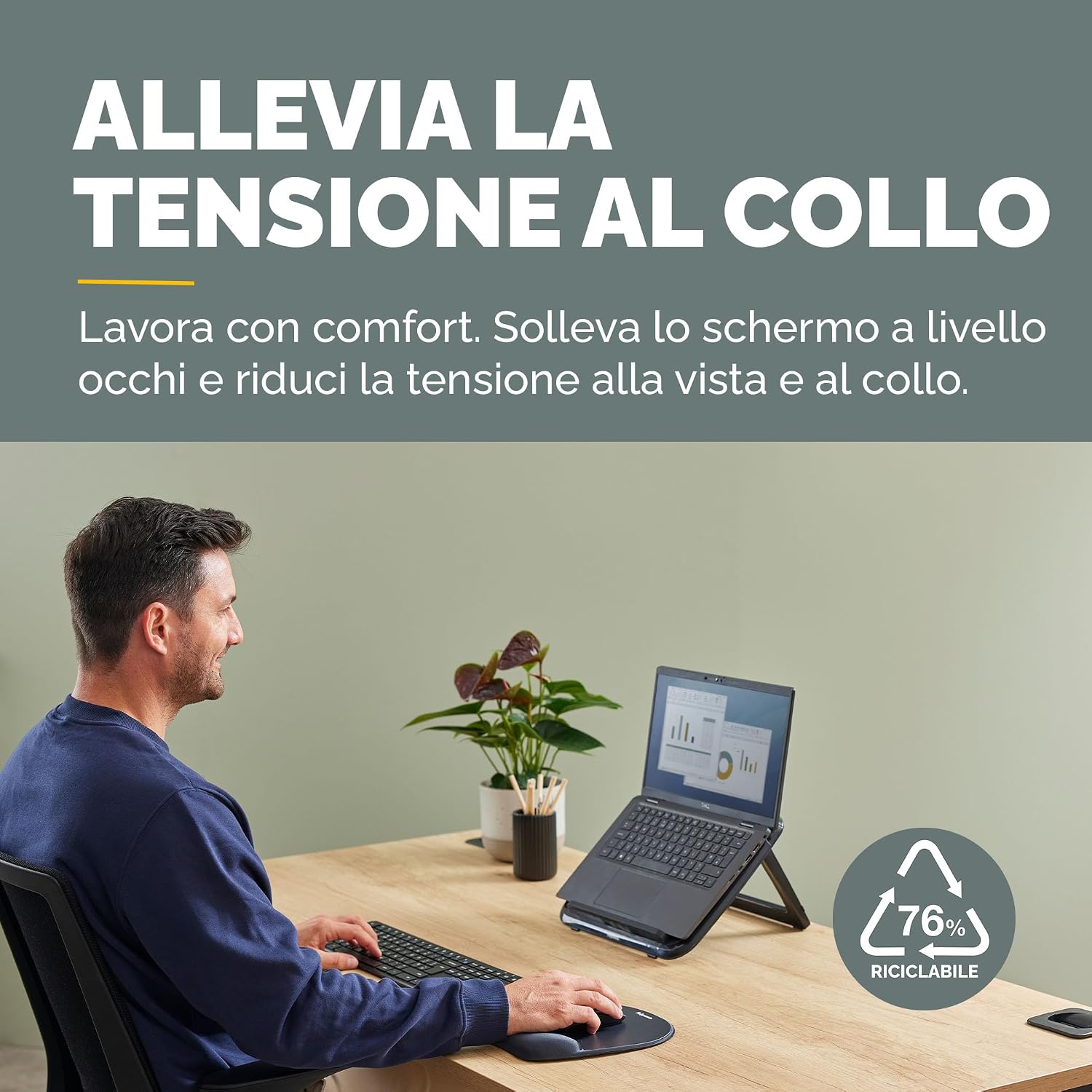 Detalle de Fellowes Everyday Supporto Laptop – Nero: ergonomia portatile per notebook fino a 17