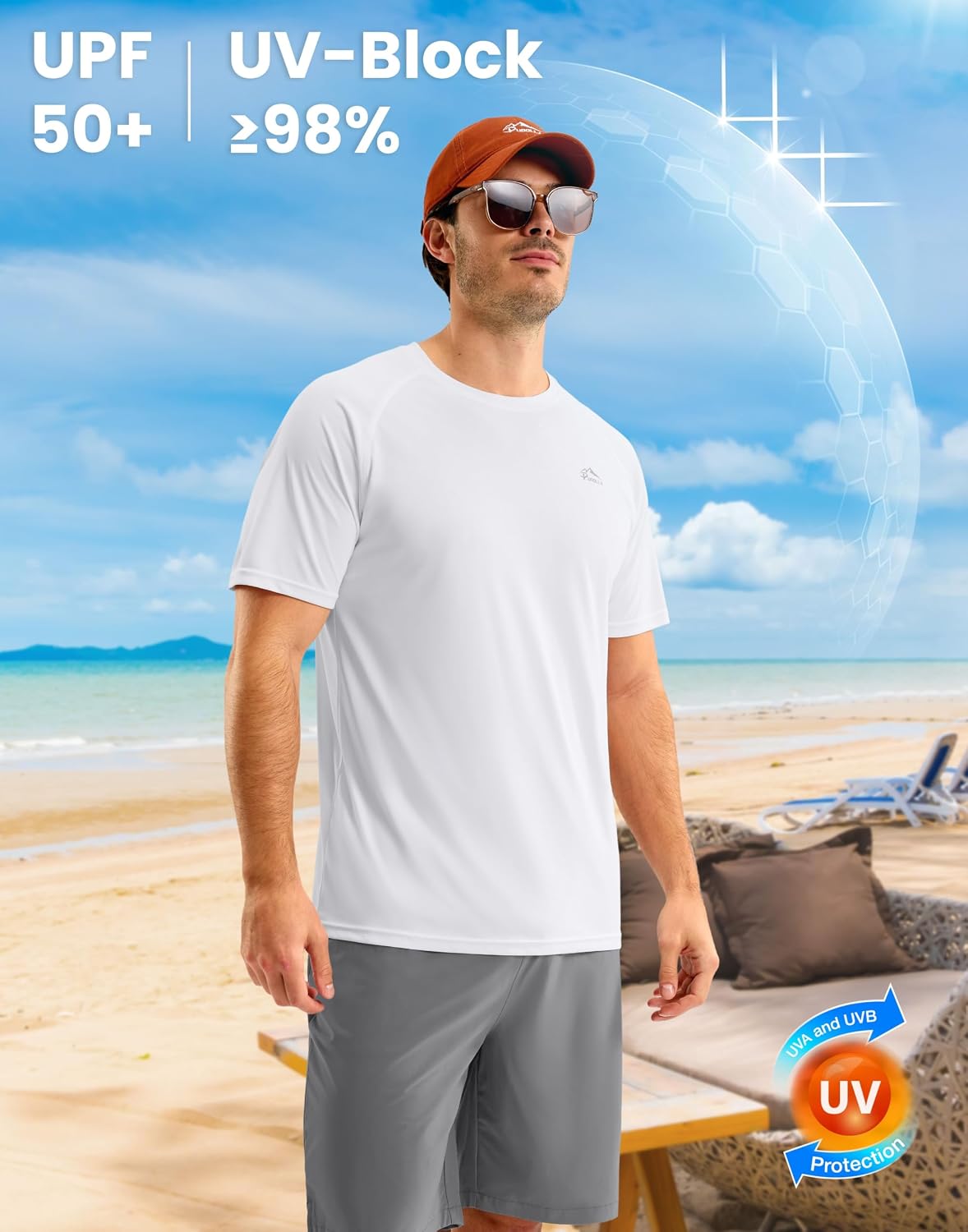 Detalle de Pudolla Men's UPF 50+ Rash Guard Swim Shirt, Quick-Dry 4-Way Stretch