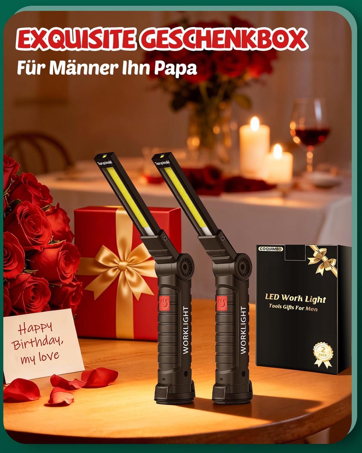 Thumbnail 3 de Coquimbo Valentinstag Jahrestag Geschenk für Ihn Männer Werkstattlampe LED Arbeitsleuchte, Taschenlampe Werkstatt Handlampe KFZ Werkzeug mit Magnet und Haken für Autoreparatur Notfall (2 Stück)
Coquimbo Valentinstag Jahrestag Geschenk für Ih…