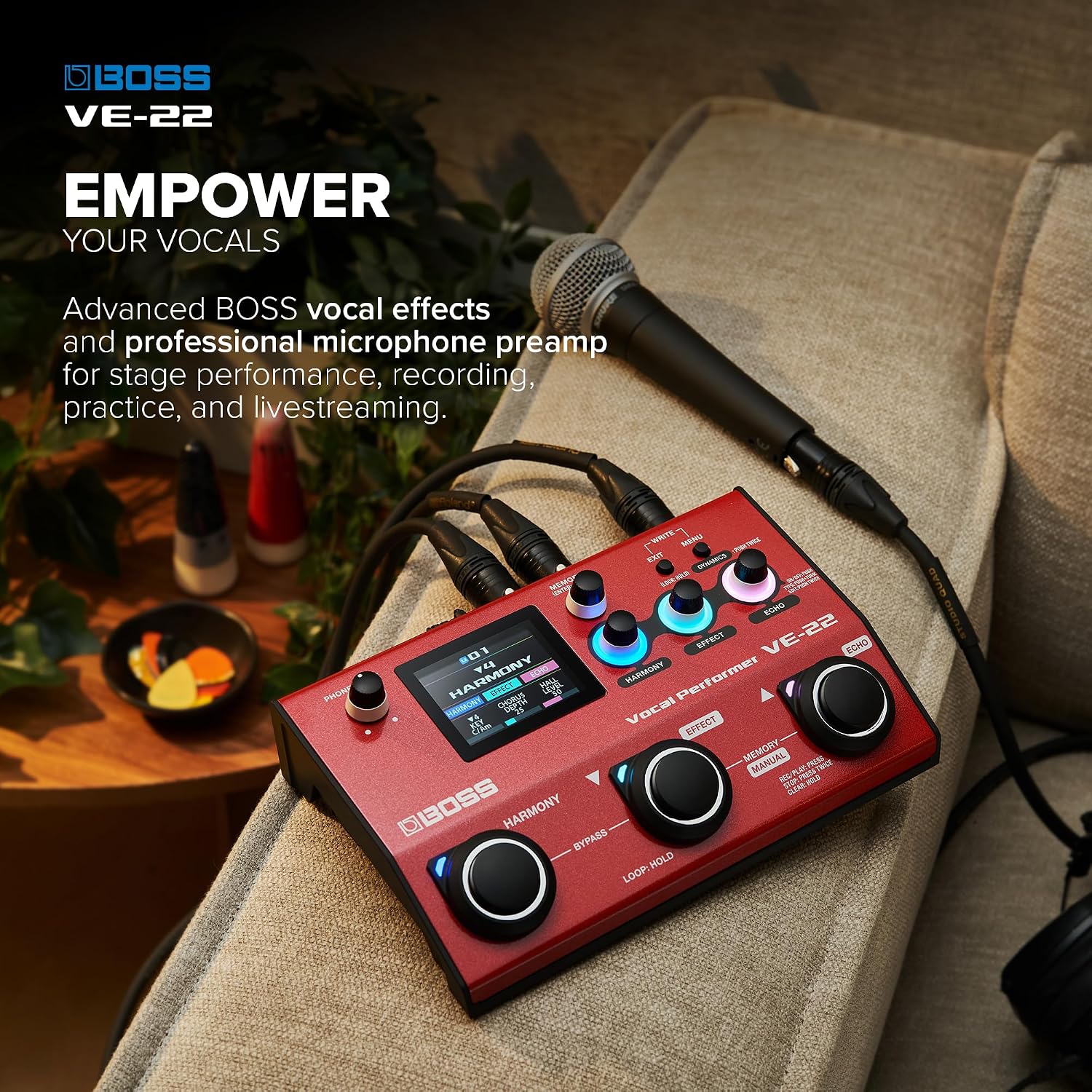 Detalle de BOSS VE-22 Vocal Performer Vocal Effects Processor with Harmony, Doubling & USB-C