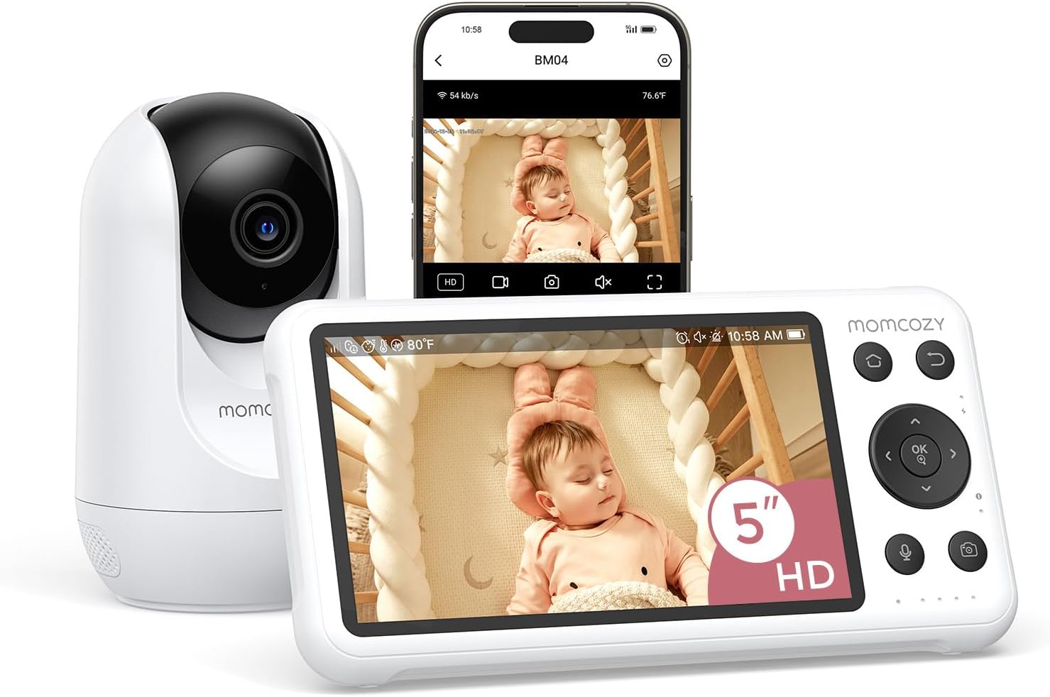 Detalle de Momcozy BM04: Monitoraggio video e audio per bambini con schermo da 5'' e connessione Smart WiFi