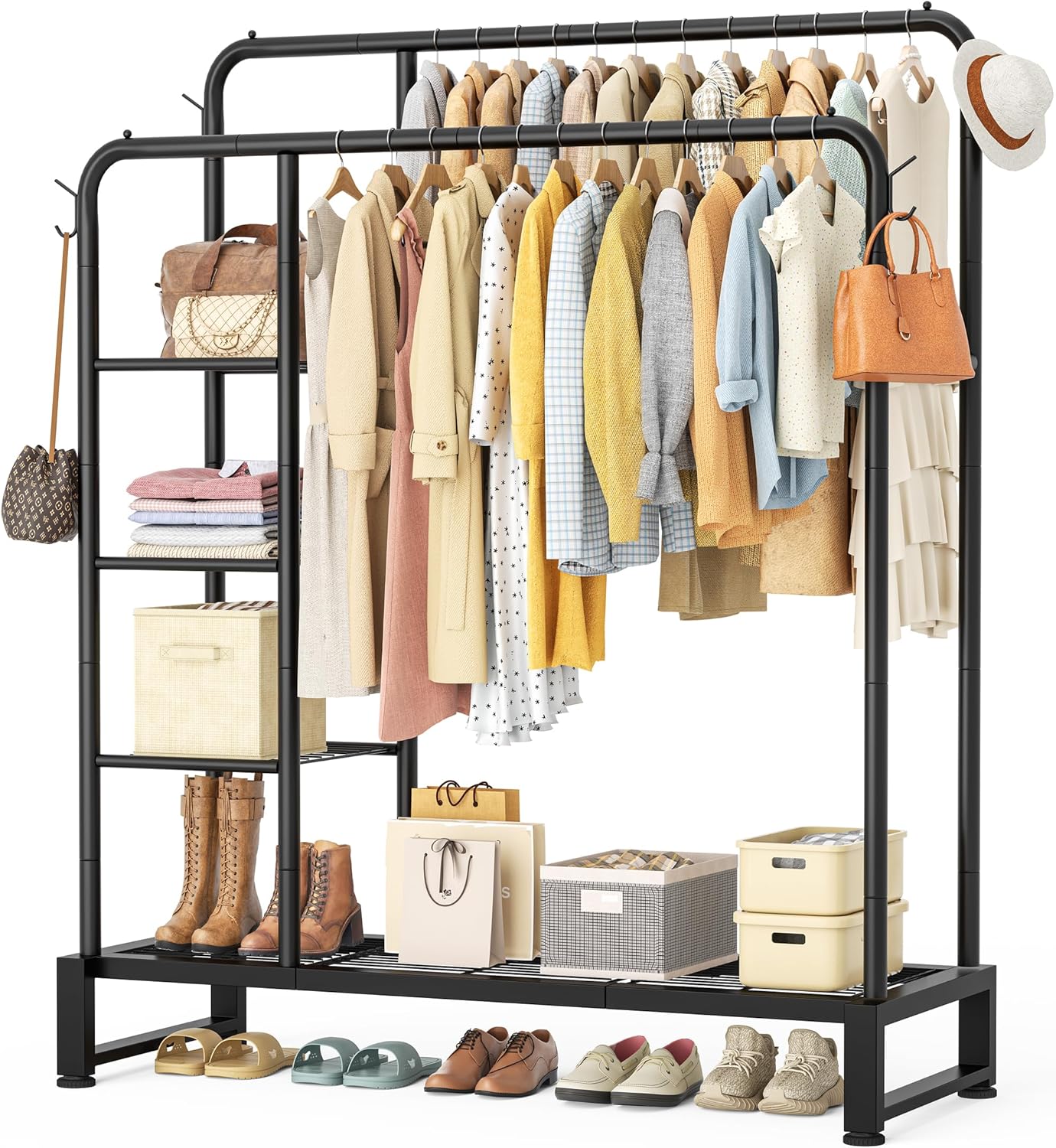 Double Rods Clothes Rack 4-Tier Organizer