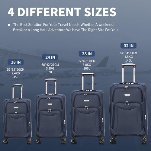 Thumbnail 8 de FLYMAX 24\" Medium Super Lightweight 4-Wheel Suitcase (Navy)