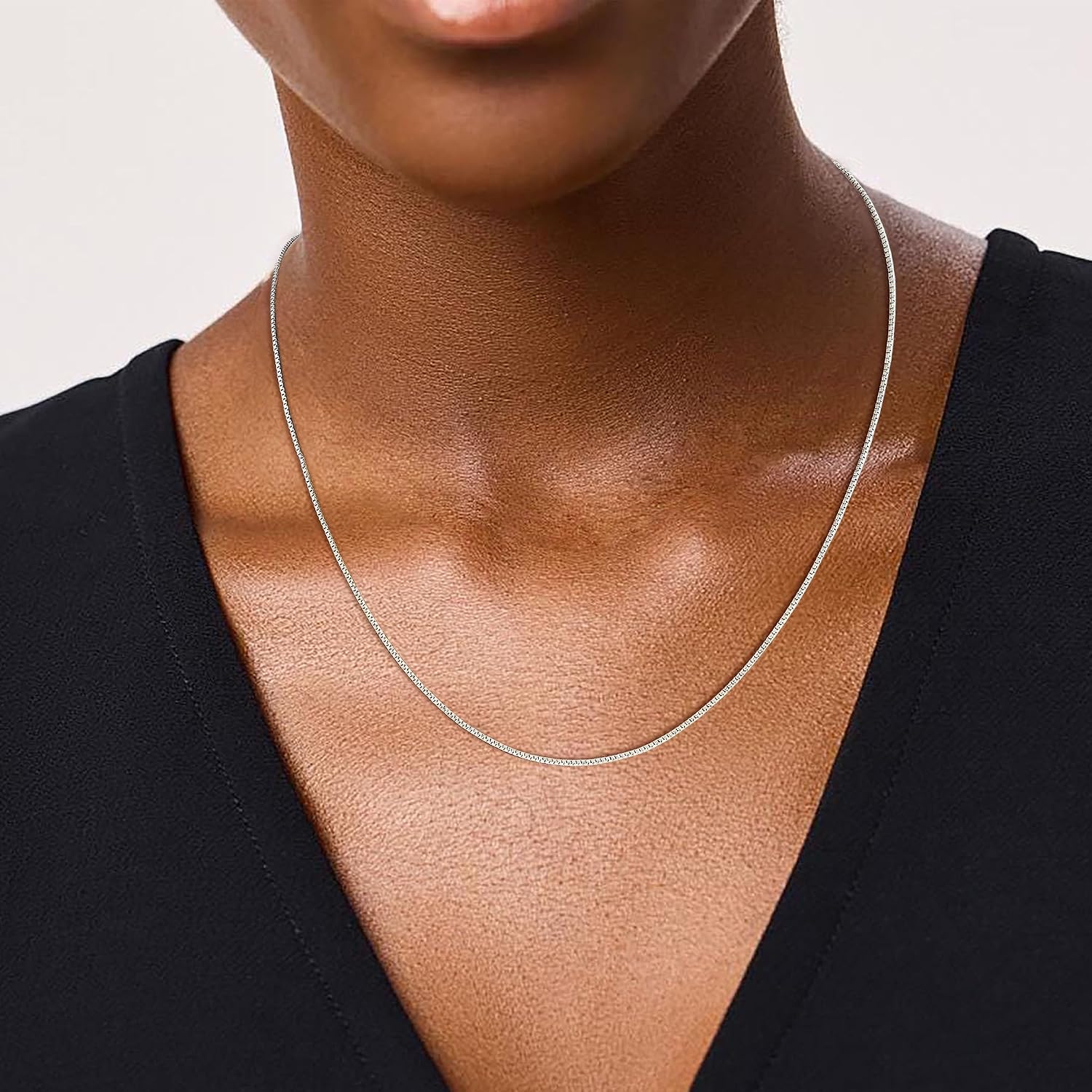 Detalle de Meteorstarry Kettenhalskette aus Silber 925 (1 mm Box Chain) – personalisierbare Damen-Kette ohne Anhänger