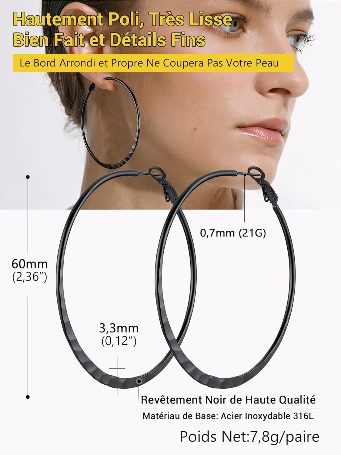 Thumbnail 4 de PROSTEEL Boucles d’oreilles créoles femme en acier inoxydable (30/40/60/80 mm) – anneau plat