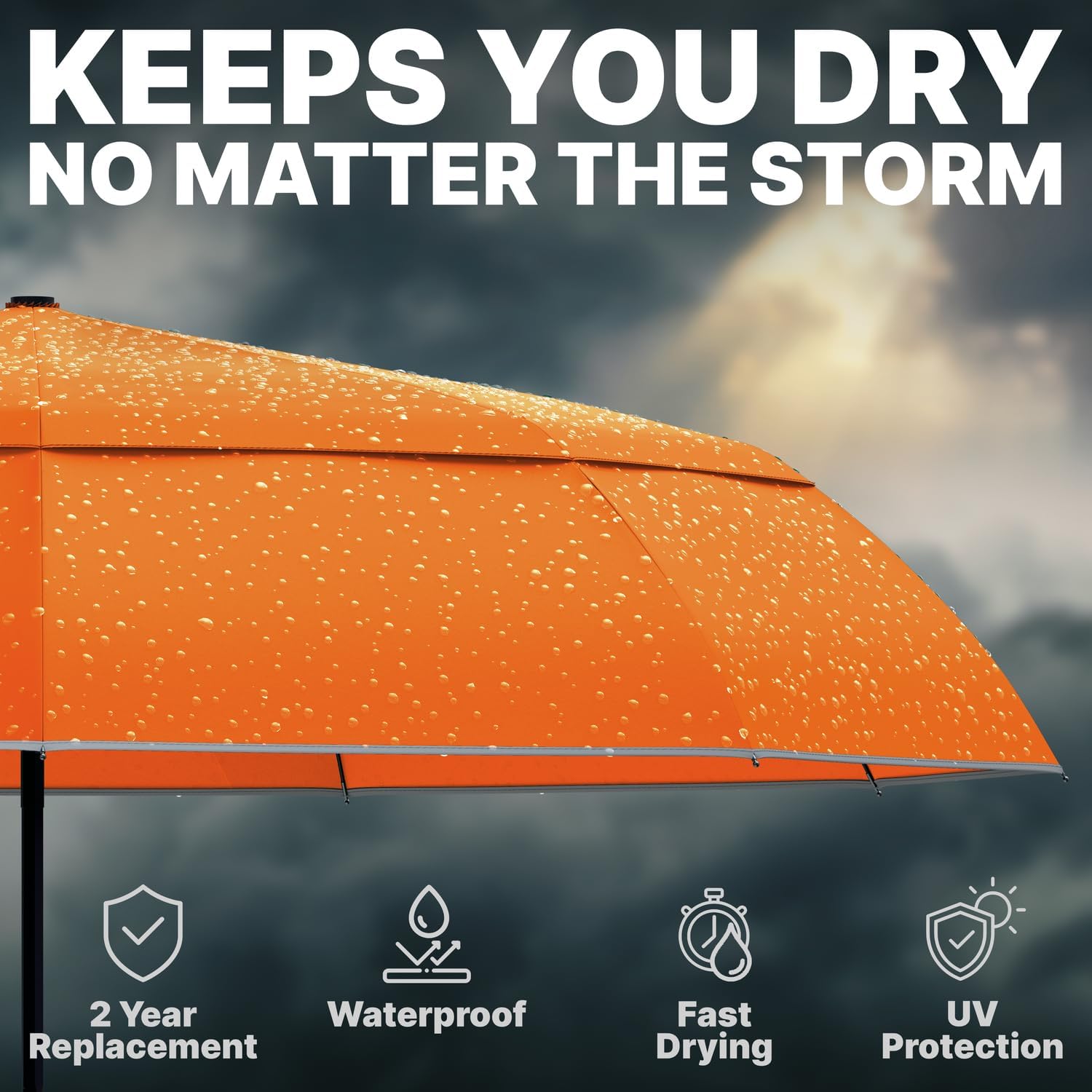 Thumbnail 6 de Royal Walk Windproof Folding Travel Umbrella with Real Wood Handle – Automatic, Vented Double Canopy, Orange