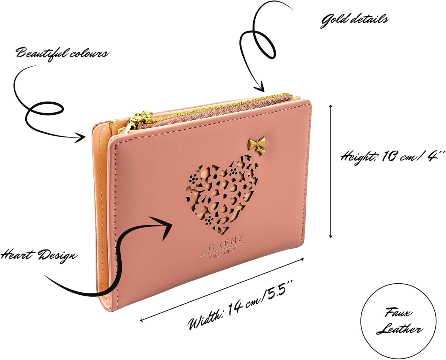 Thumbnail 3 de Woodland Leathers women’s RFID wallet with decorative heart pattern (dusky pink)