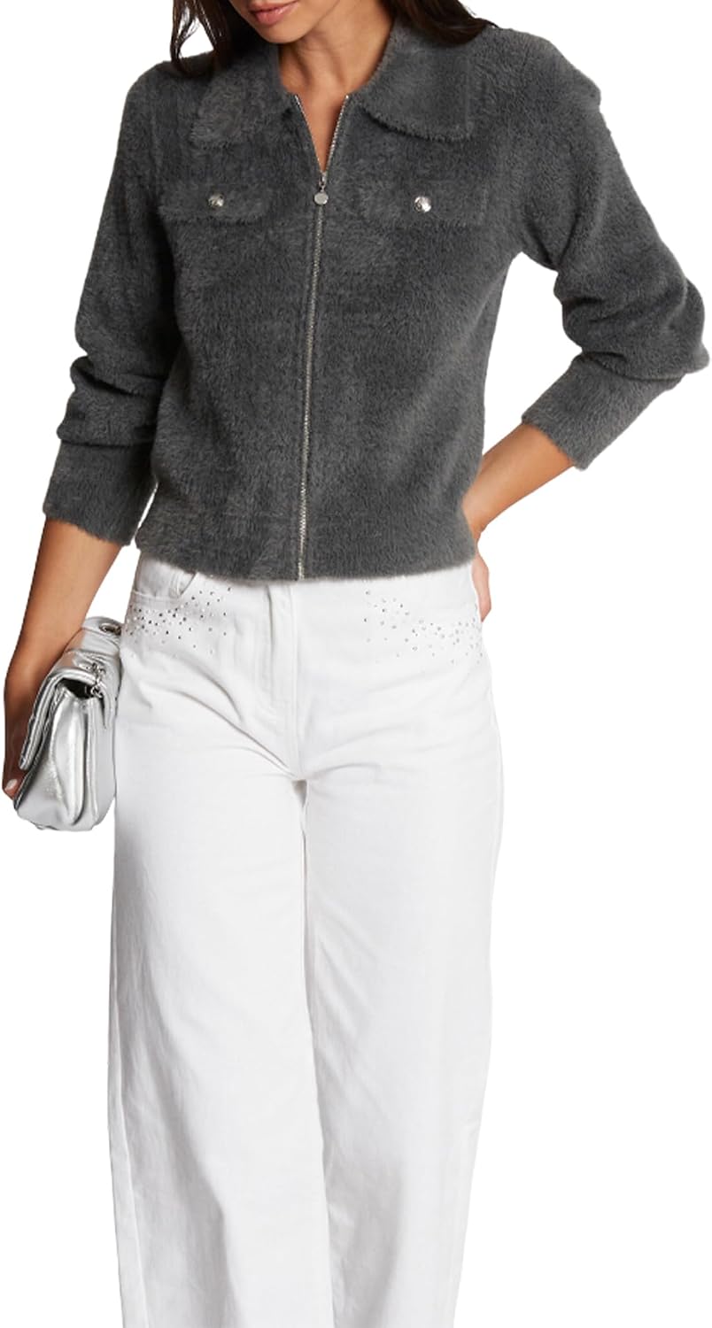 Detalle 2 de Morgan 232-mdomi Pull-Over Femme – Gilet long à col revers et fermeture éclair