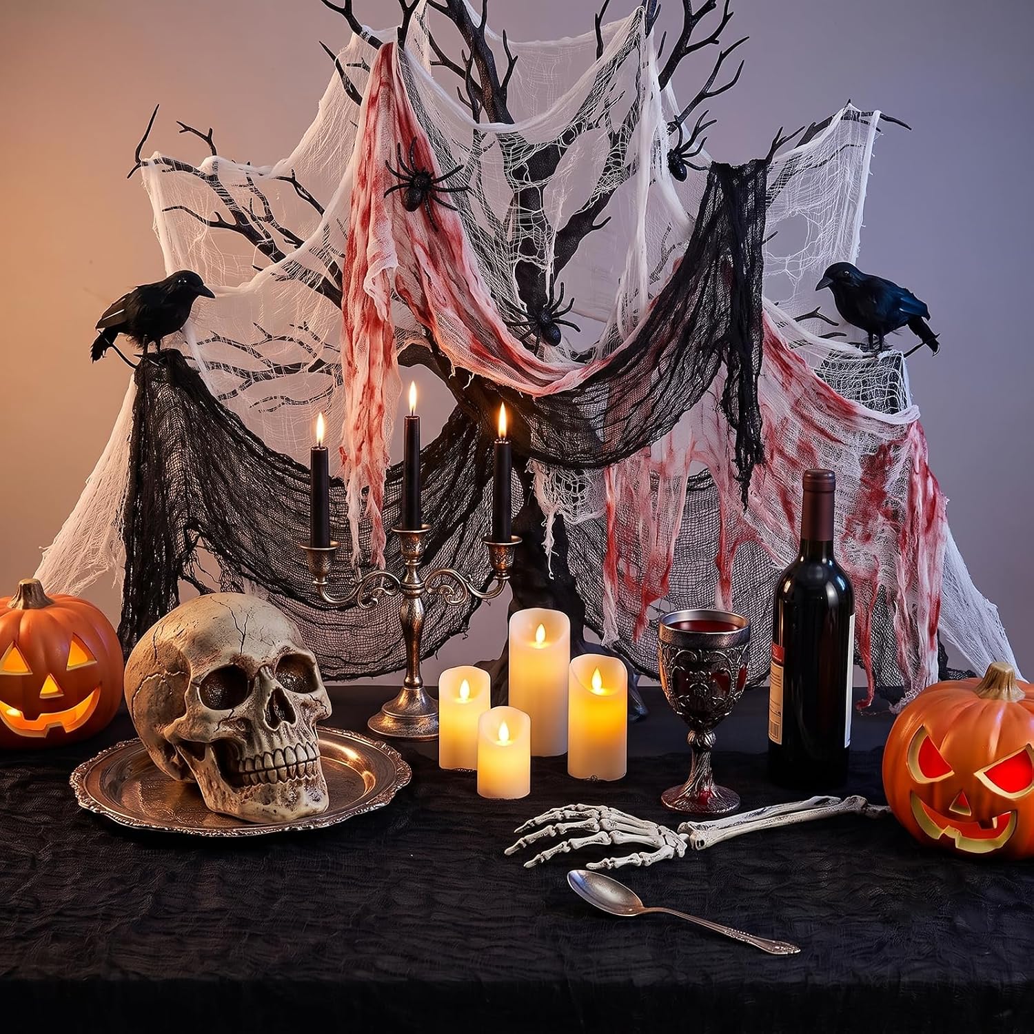 Detalle 1 de Tmflexe ZZW6-F Creepy Cloth Halloween Decorations, 30 x 72 Inch, 6-Pack