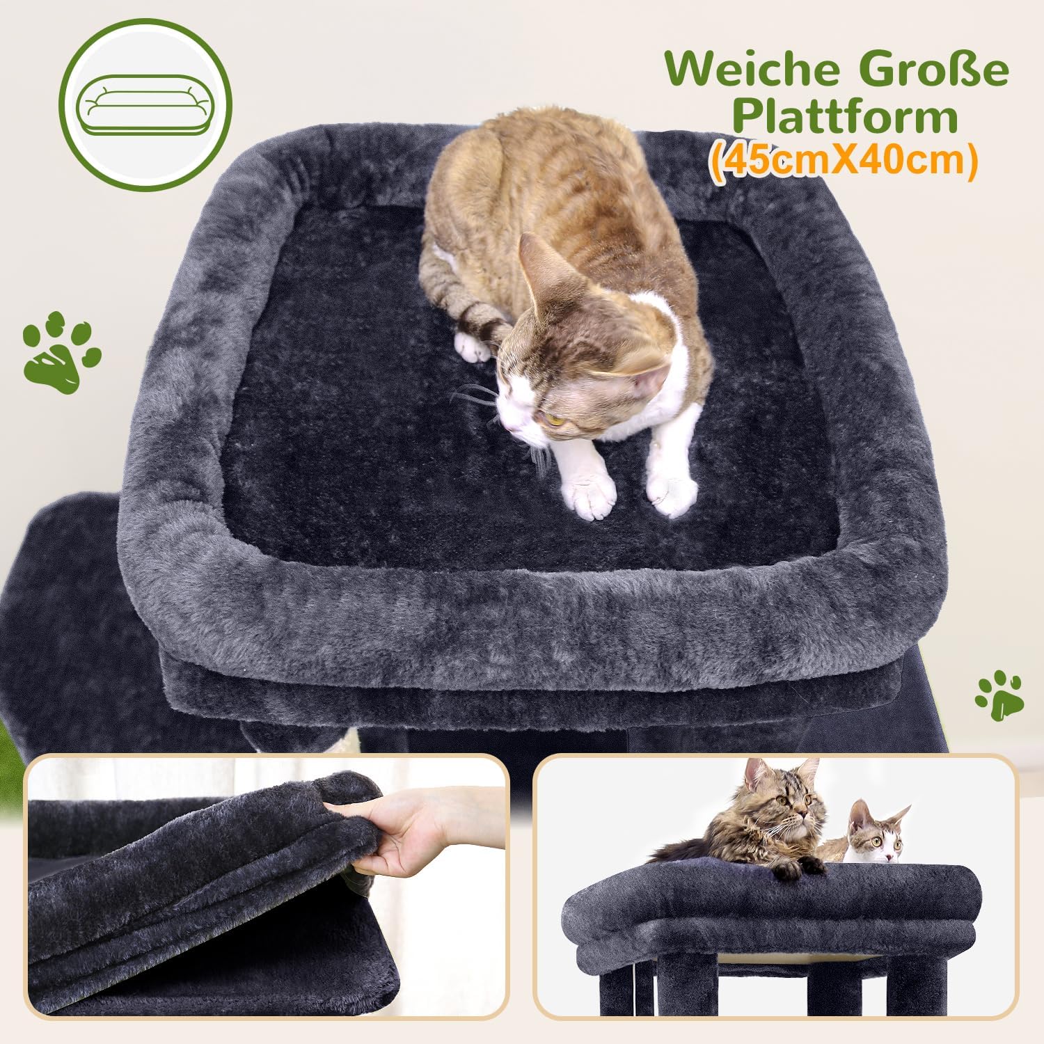 Thumbnail 2 de Globlazer Kratzbaum für 3–5 große Katzen (156 cm) mit 2 Deluxe Katzenhöhlen und 7 Sisal-Kratzsäulen, Dunkelgrau