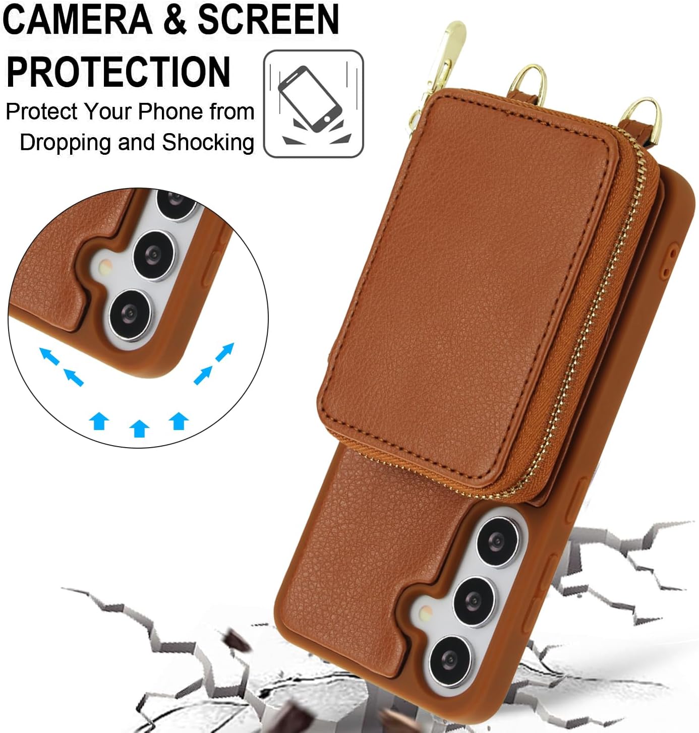 Thumbnail 4 de Asuwish Wallet Case with RFID Blocking for Samsung Galaxy S25 FE 5G — Kickstand, Tempered Glass Screen Protector & Detachable Straps
