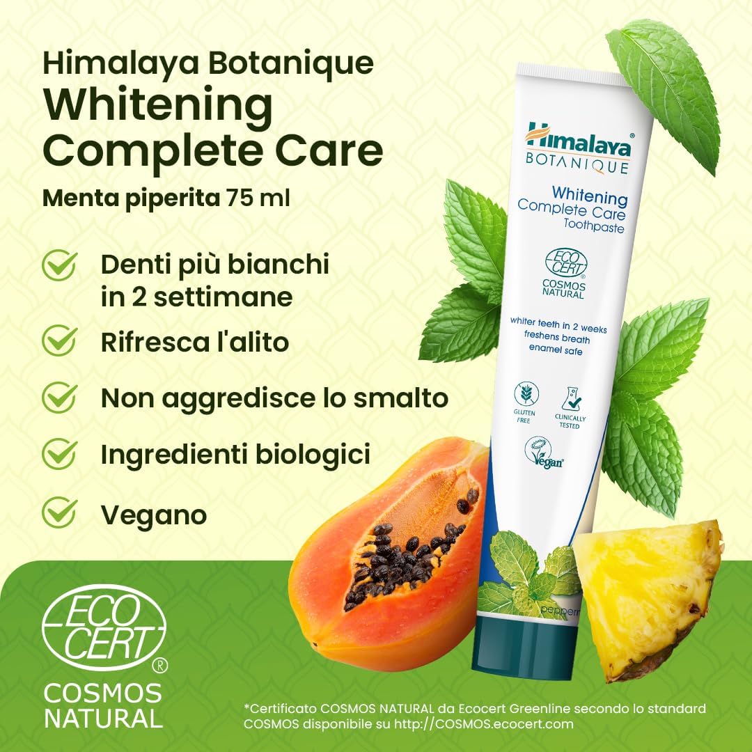 Detalle de Himalaya Botanique Whitening Complete Care Toothpaste con Attivi Bio alla Menta Piperita – 75 ml