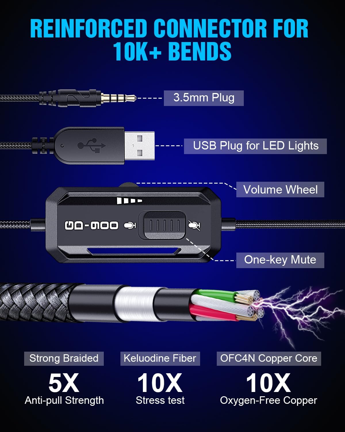 Thumbnail 4 de BENGOO Gaming Headset for Xbox Series X|S, Xbox One, PS5, PS4, PC, Switch, Mac — 7.1 Surround Sound, 50mm Drivers, Noise-Cancelling Mic, RGB Lighting