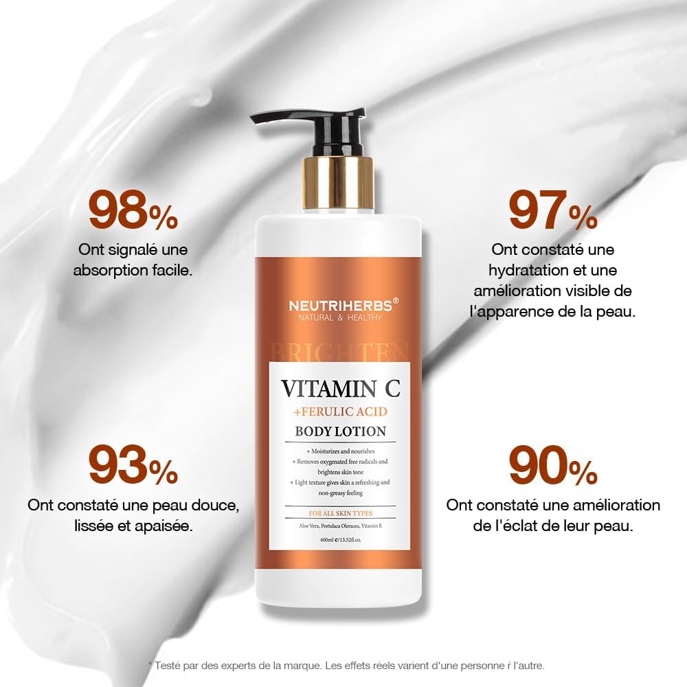 Detalle de Neutriherbs Lotion corporelle pour femme – Hydrate et nourrit la peau sèche avec vitamine C (13,52 Fl Oz)