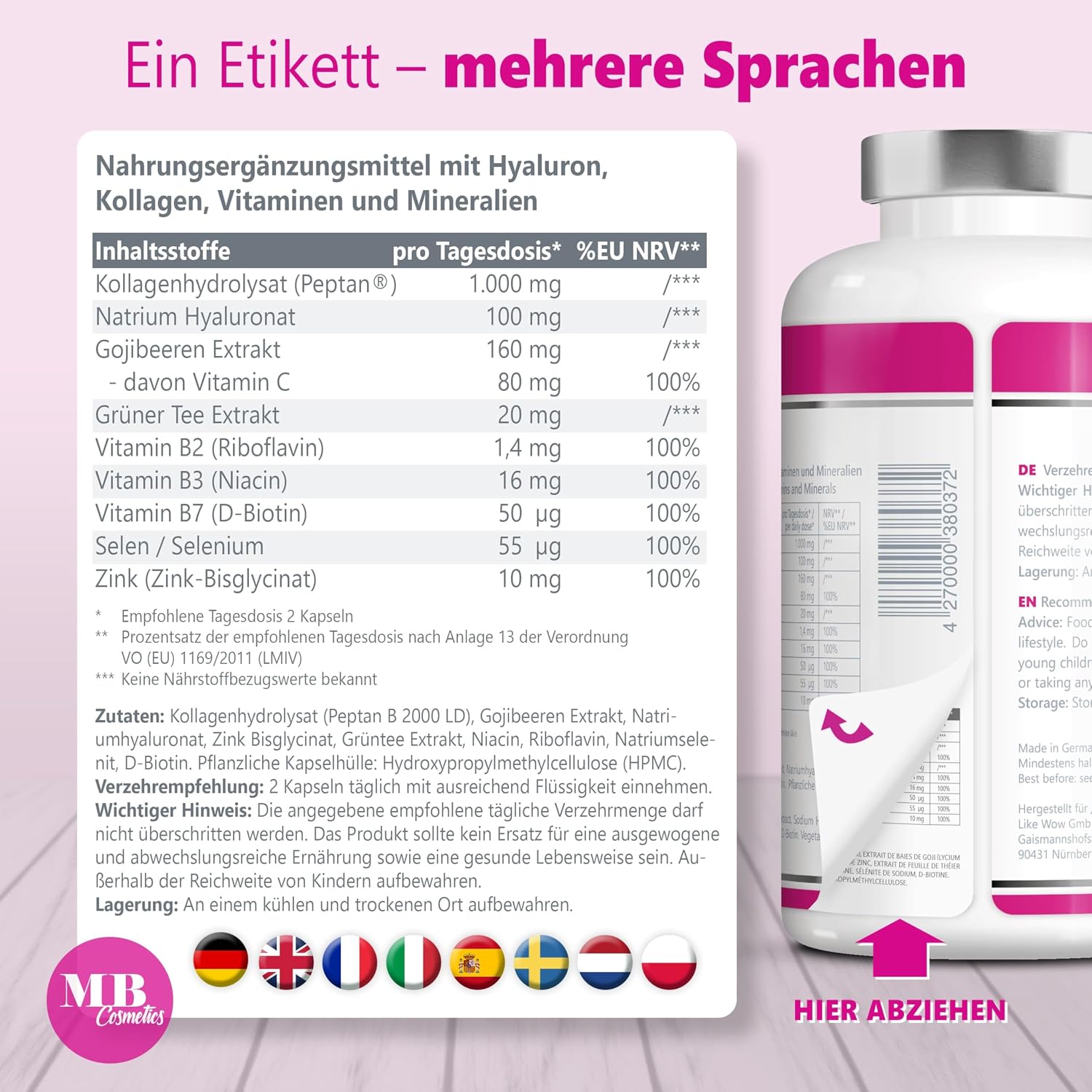 Thumbnail 5 de MB Cosmetics Kollagen Hyaluronsäure 1000 mg Kapseln