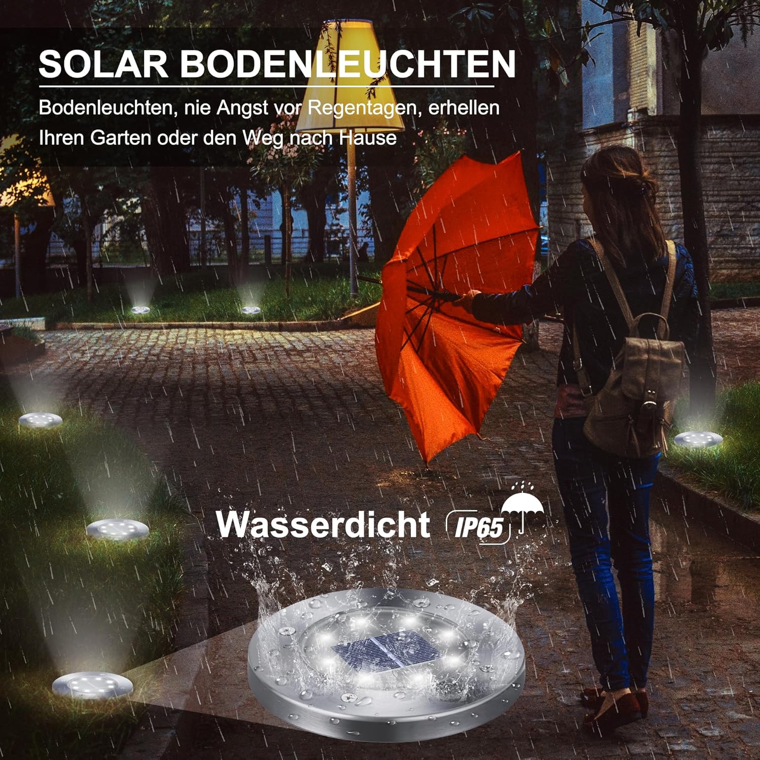 Thumbnail 3 de Qedertek 8er-Set Solar-Bodenleuchten für außen (8 LED), IP65, weiß