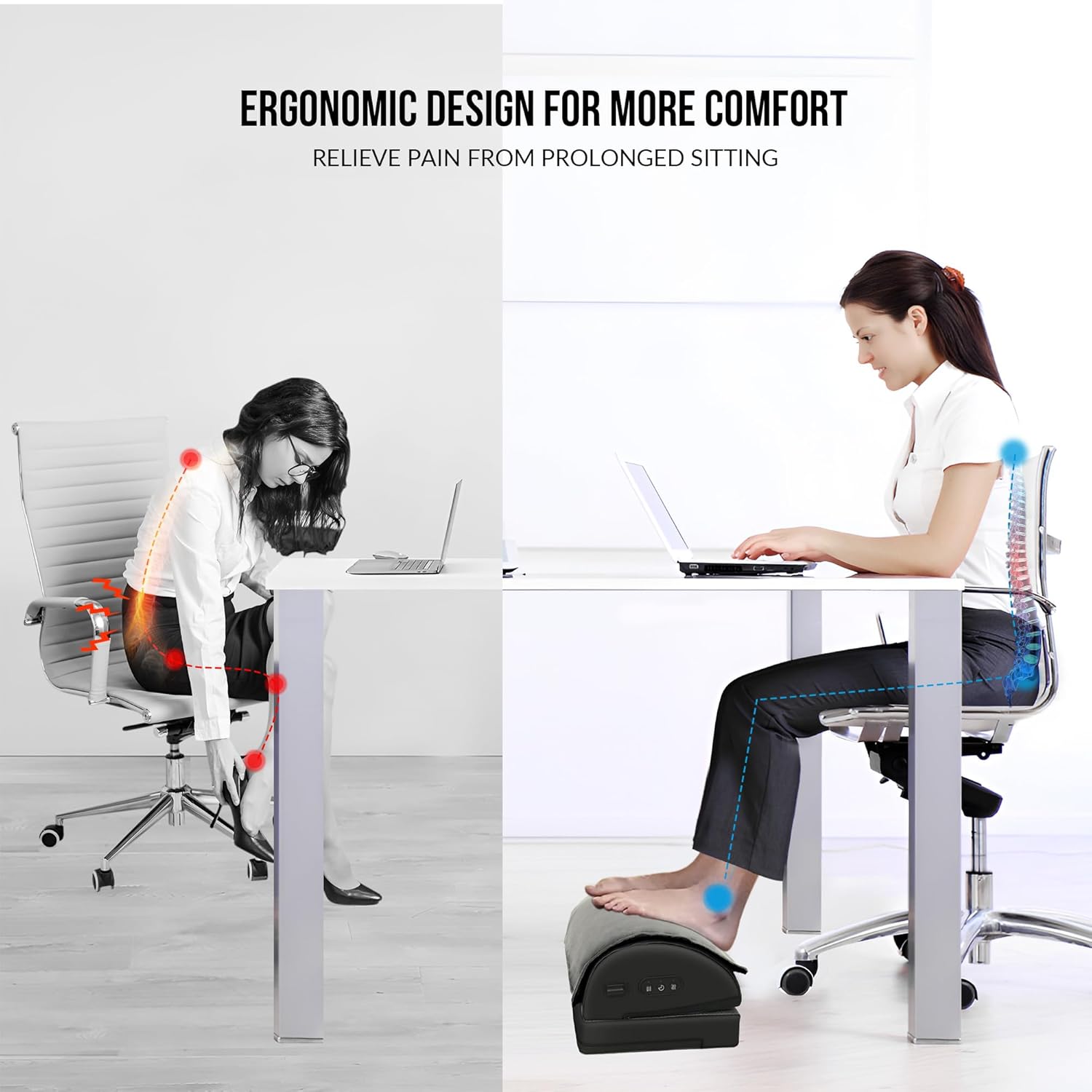 Detalle 2 de Snailax Foot Rest Under Desk with Adjustable Heights – Ergonomic, Heated, Vibrating Massager