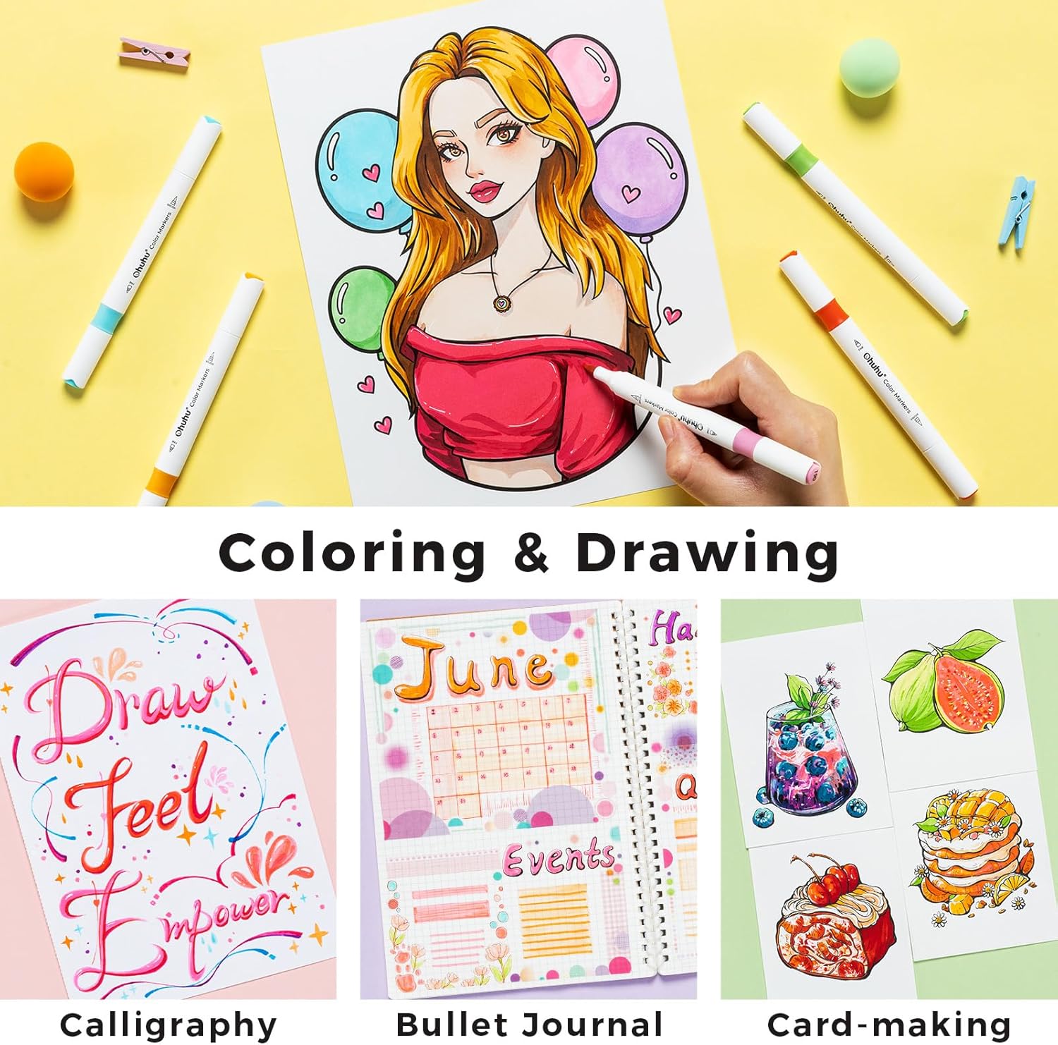 Thumbnail 3 de Ohuhu Water-Based Markers, 64 Colours Dual Tip (Brush & Fine) for Drawing, Manga, Calligraphy and Colouring