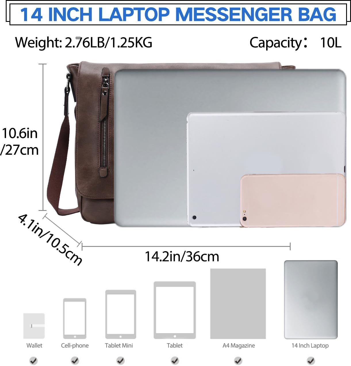 Thumbnail 1 de VX VONXURY Umhängetasche für Laptop bis 14 Zoll (veganes Leder) – Messenger Bag für Arbeit und Schule