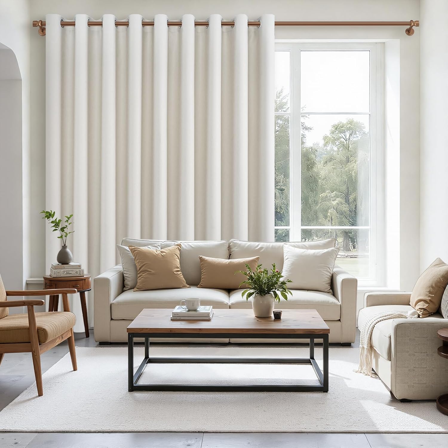 Thumbnail 6 de MRTREES Thermal-Insulated Beige Blackout Curtain (300 x 240 cm) with Eyelets