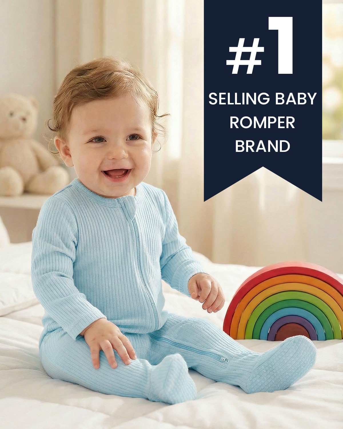 Thumbnail 2 de JiAmy Baumwolle Baby Schlafanzug 2er-Pack Langarm mit Füßen und klappbaren Handschutzen, 0–12 Monate