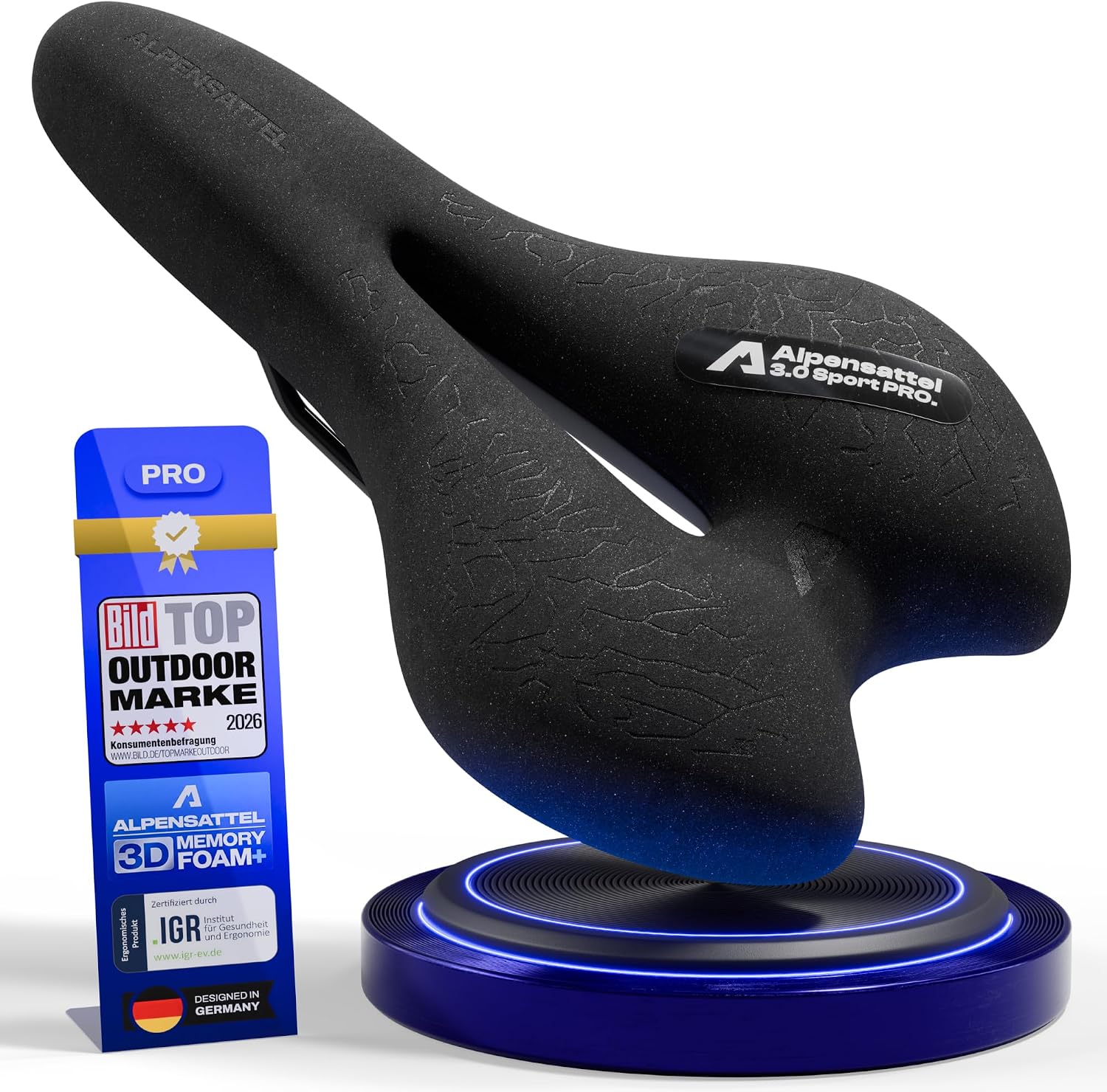 Detalle de ALPENSATTEL Ergonomischer Fahrradsattel Sport PRO – 3D Memory Foam, universell einsetzbar