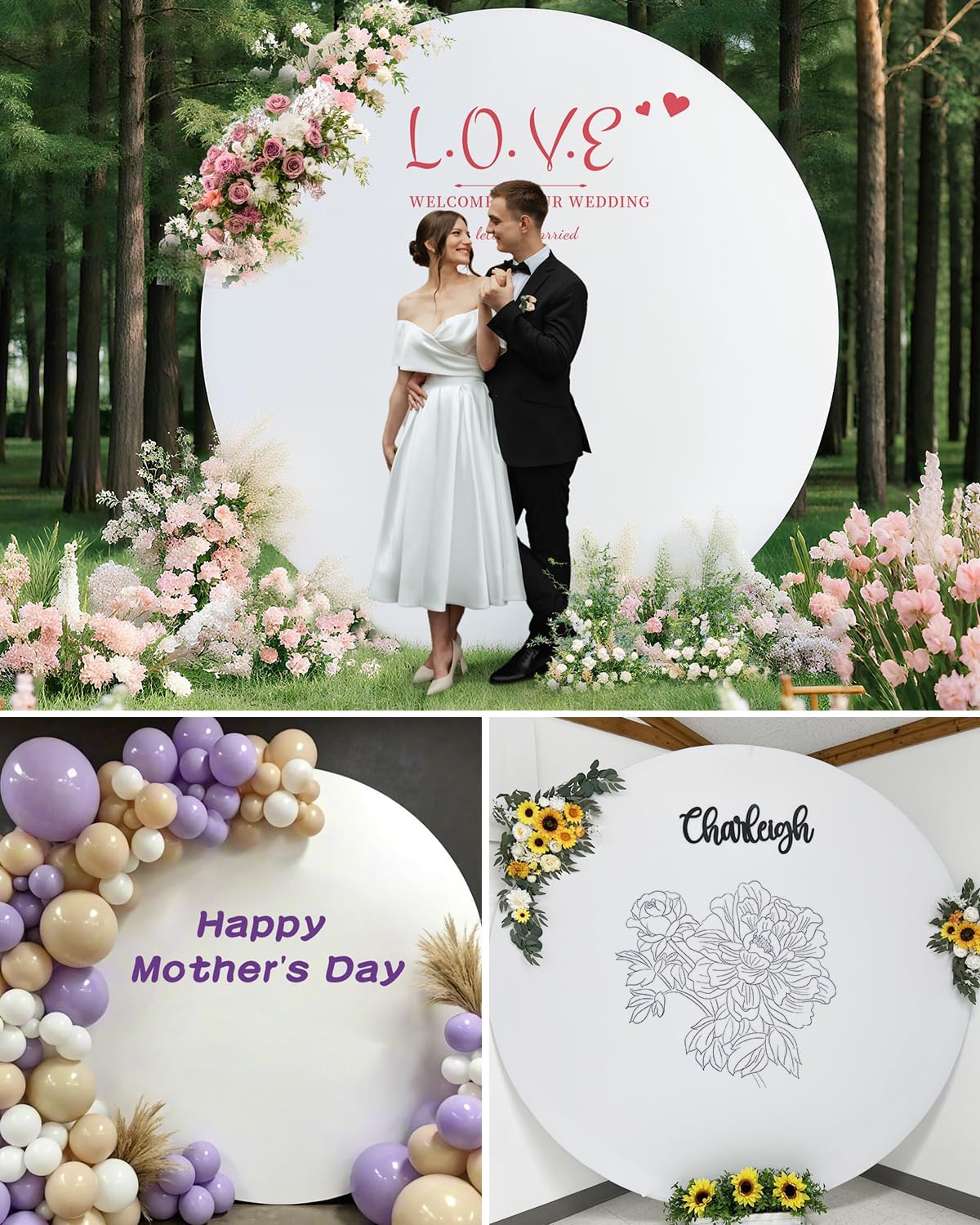 Detalle 2 de HEMMOTOP 7.2x7.2 ft Round Backdrop Cover (White) for Circle Arch Stands, Wedding & Party Photo Setups