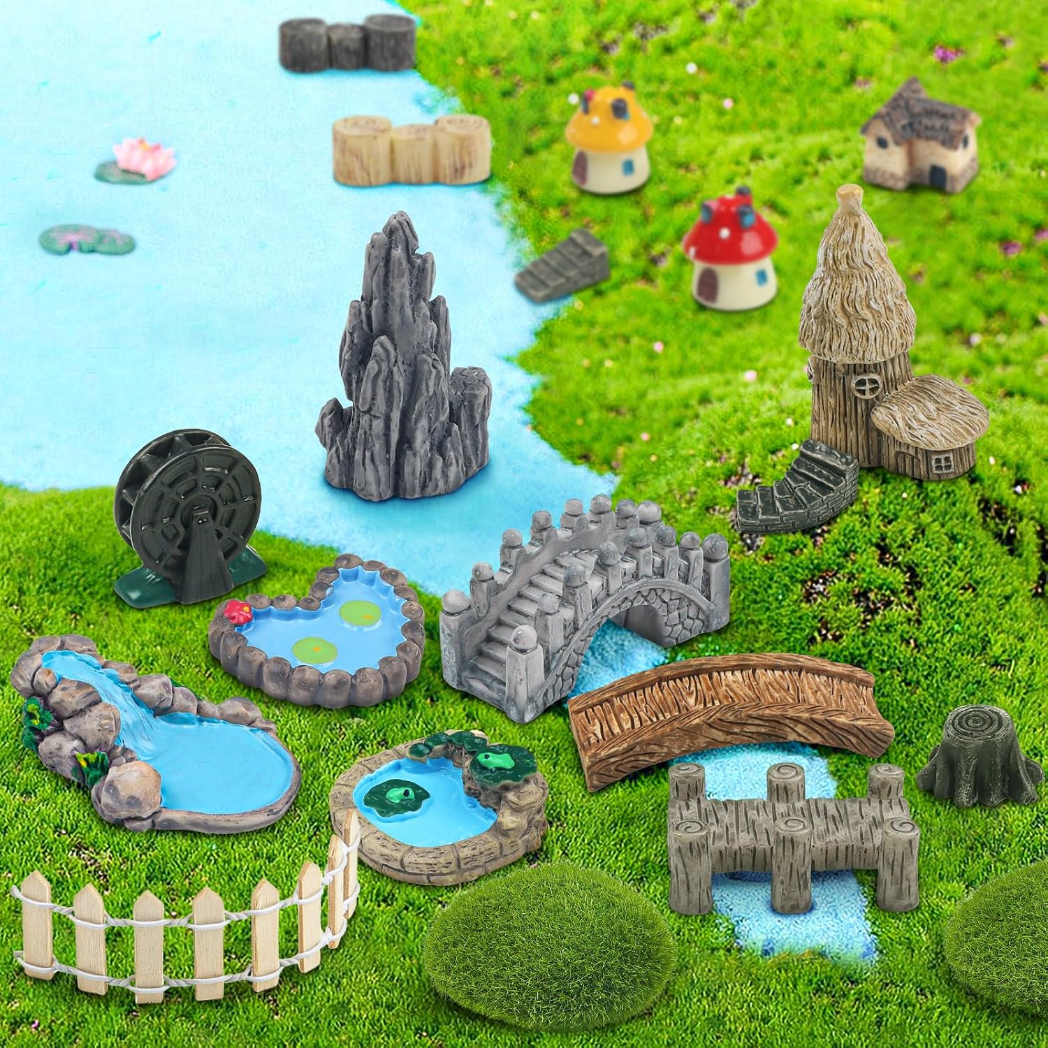 Thumbnail 2 de QUOZUO 1329-QEU tuinminiaturen, 21-delige sprookjestuinset van kunststof
