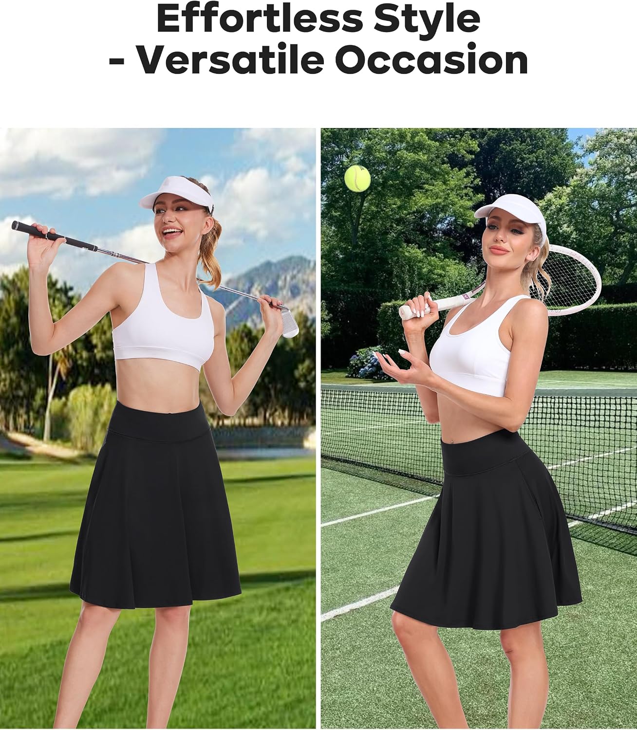 Detalle de Desol Tennisrock Damen mit Hose (50 cm) & 4 Taschen – Knielang mit hoher Taille und verstellbarem Zugband