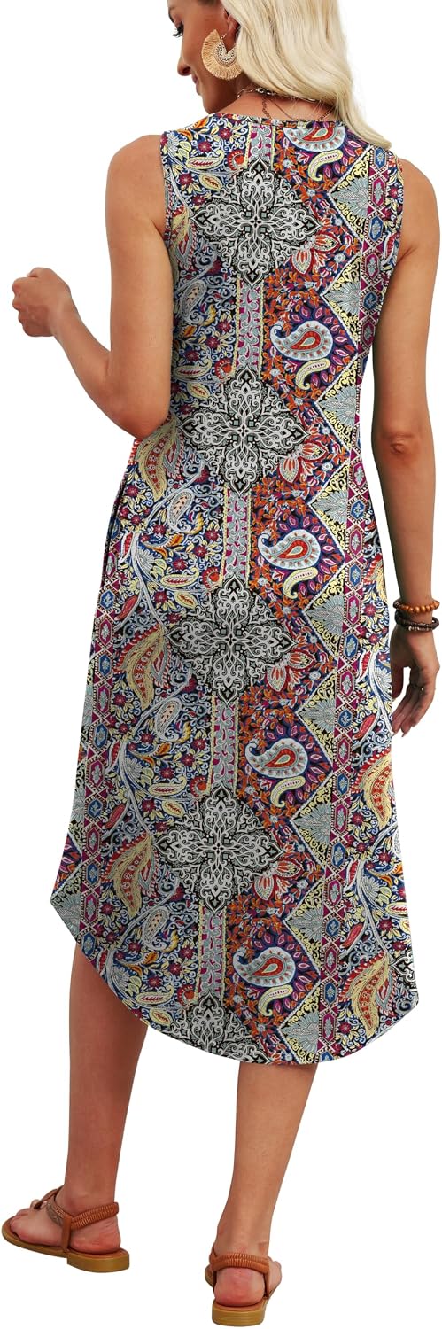 Detalle de WIHOLL Button-Front Sleeveless Summer Midi Dress with Pockets (2026)
