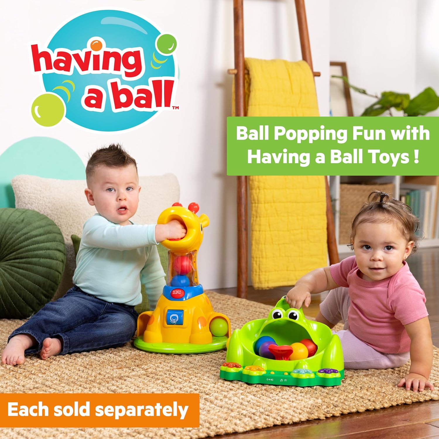 Detalle de Bright Starts Balle Grenouille Poppin' Ball – Jouet de Lancement et Rebond pour les tout-petits (6 mois et +)