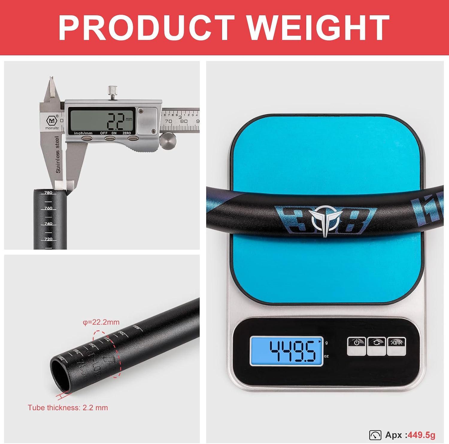 Detalle de GEWAGE 780 mm Riser Bar — 6061 aluminium, 31.8mm clamp, 12° backsweep, adjustable rises (25/55/70/90/120mm) for MTB/Road/Hybrid use