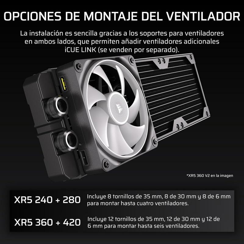 Detalle 2 de Corsair Hydro X Series XR5 360mm: refrigeración líquida con 3 ventiladores y compatibilidad iCUE Link
