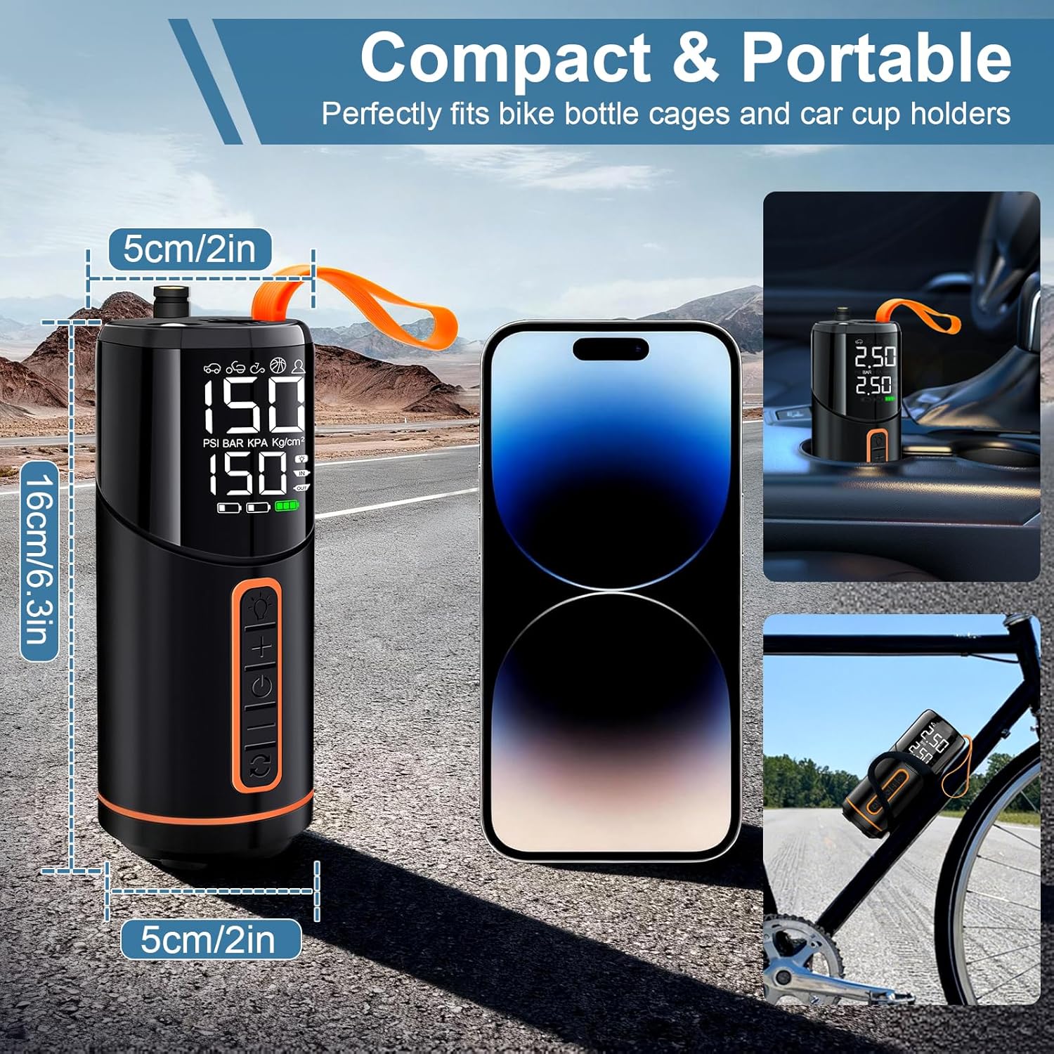 Thumbnail 3 de DICTIEN 7000mAh Portable Air Compressor with 150 PSI: Compact Inflator for Cars, Motorbikes and Bikes