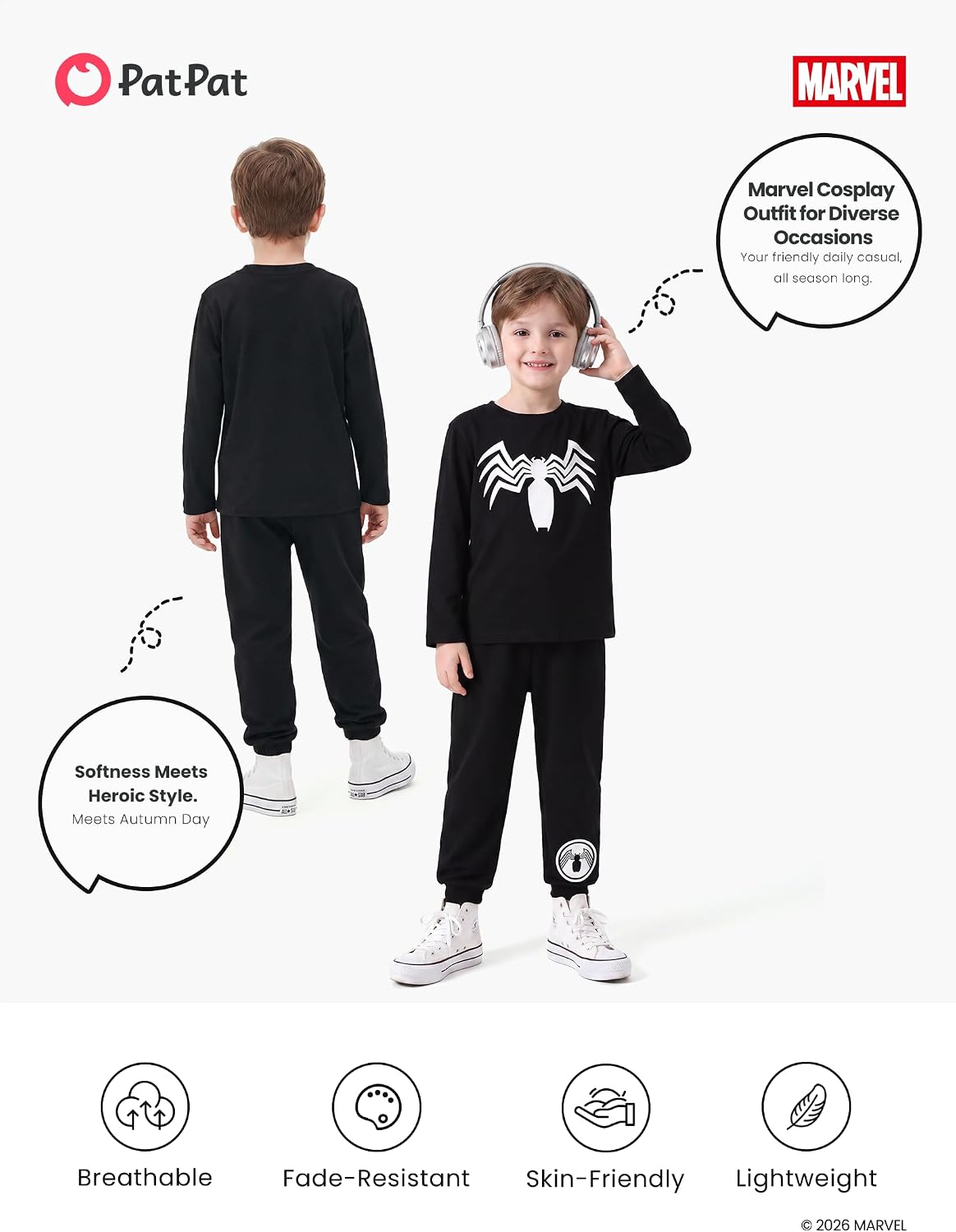 Thumbnail 6 de Disney Marvel Teen Boy Long Crewneck Sweatshirt Pants Set, Spider-Man Graphic, Ages 2–9