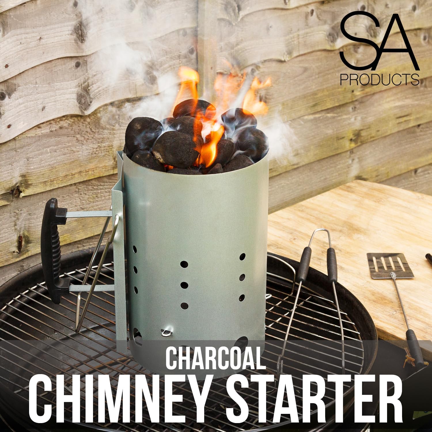 Detalle 2 de SA Products BBQ Chimney Starter – Aluminium Charcoal Lighter Canister with Heat-Insulated Handle