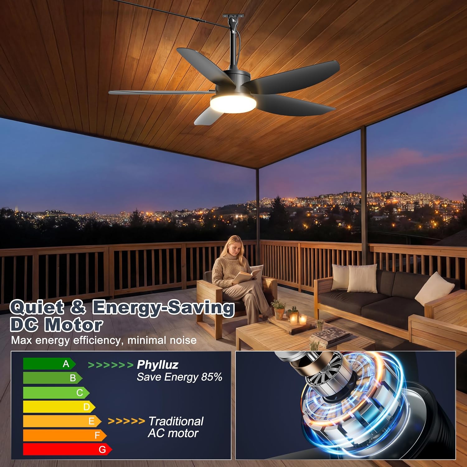 Detalle de Phylluz outdoor ceiling fan, 42-inch